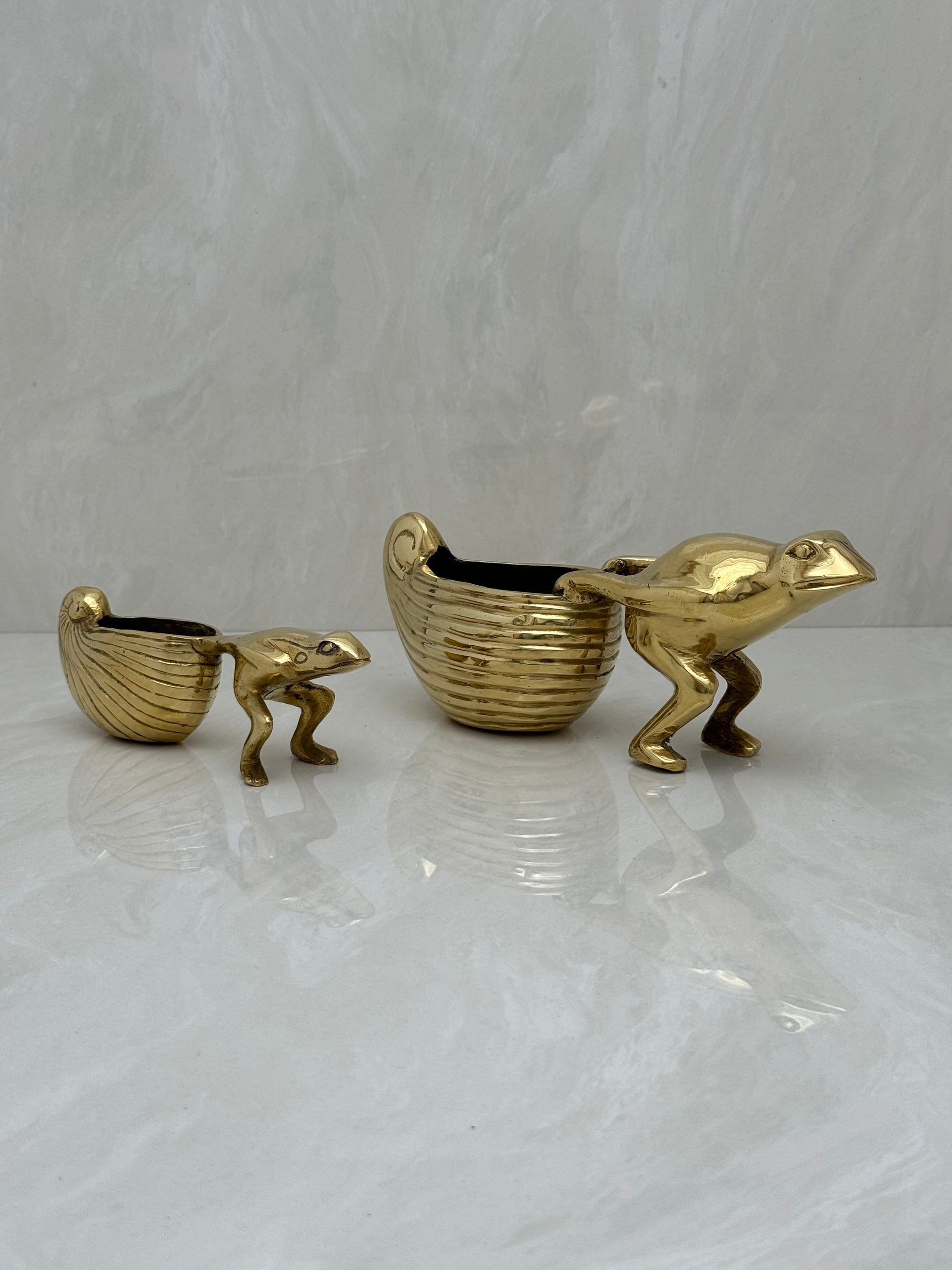 Vintage Brass Frogs Pulling Snails- A Pair