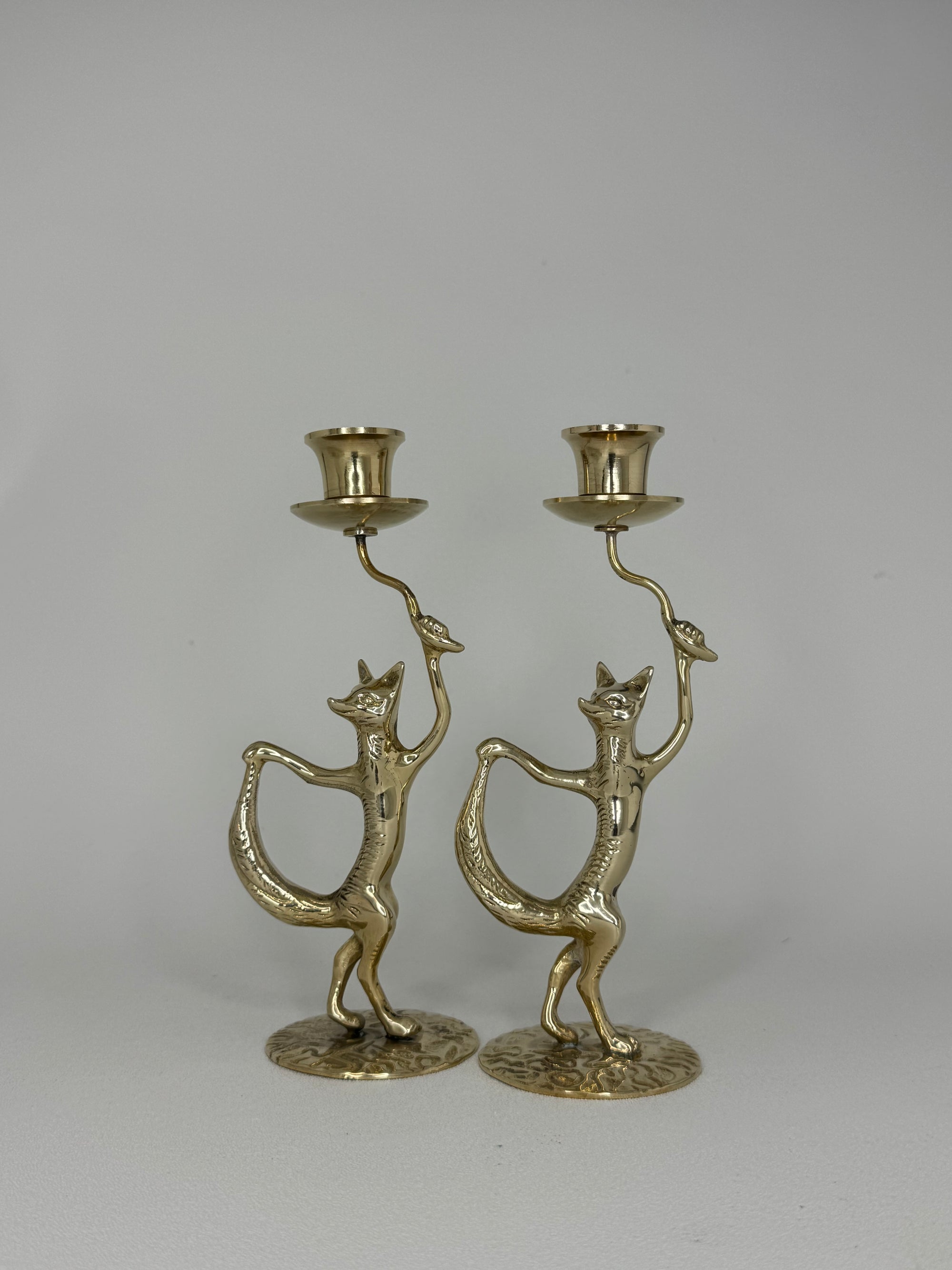 Dancing Fox Candleholders- A Pair