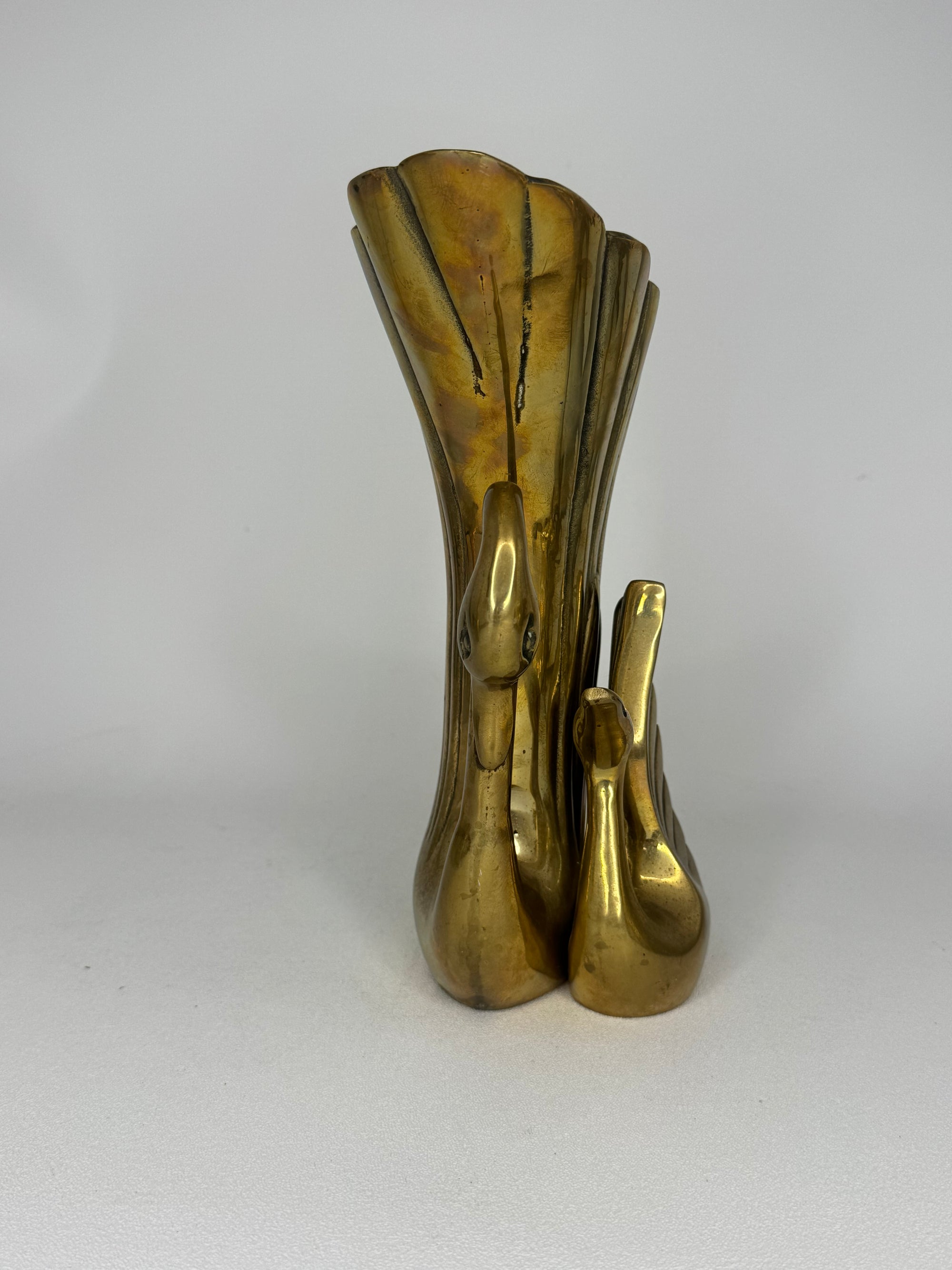 Vintage Brass Swan Vase – Hollywood Regency Sculptural Vessel | 9.75” Tall