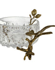 Vintage Cut Crystal Bowl with Ornate Brass Branch & Leaf Stand – Mid-Century Elegance