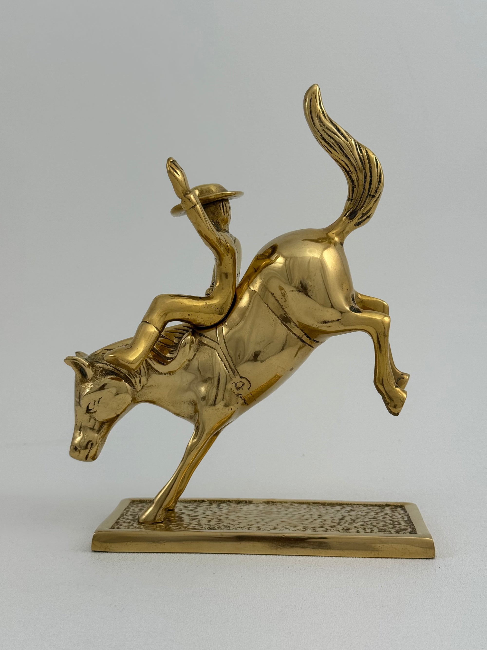 Vintage Brass Cowboy on Bucking Horse Sculpture – Rare Western Rodeo Figurine