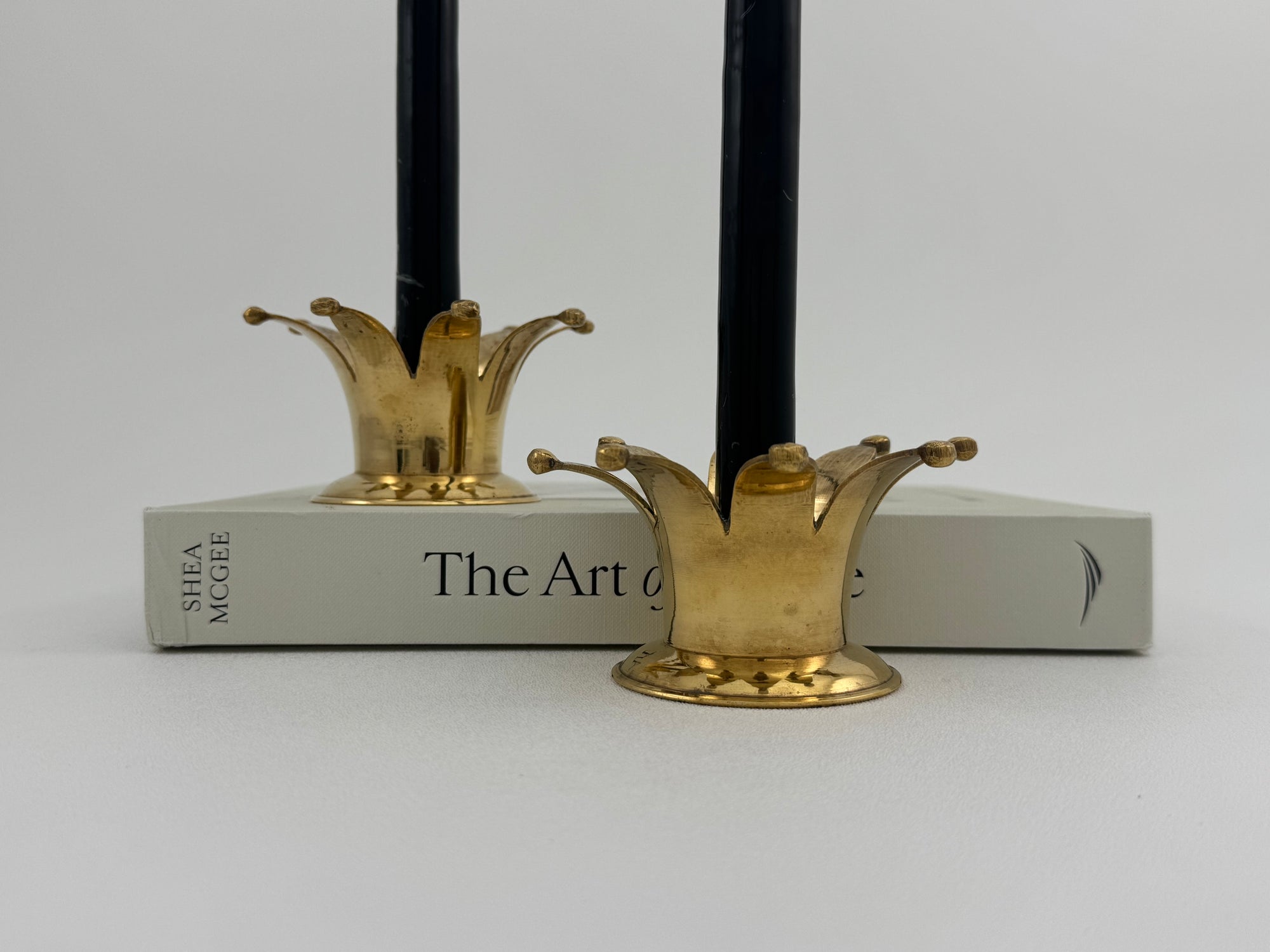 Vintage Brass Crown Candleholders-A Pair
