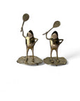 Vintage Brass Tennis Playing Frogs-A Pair