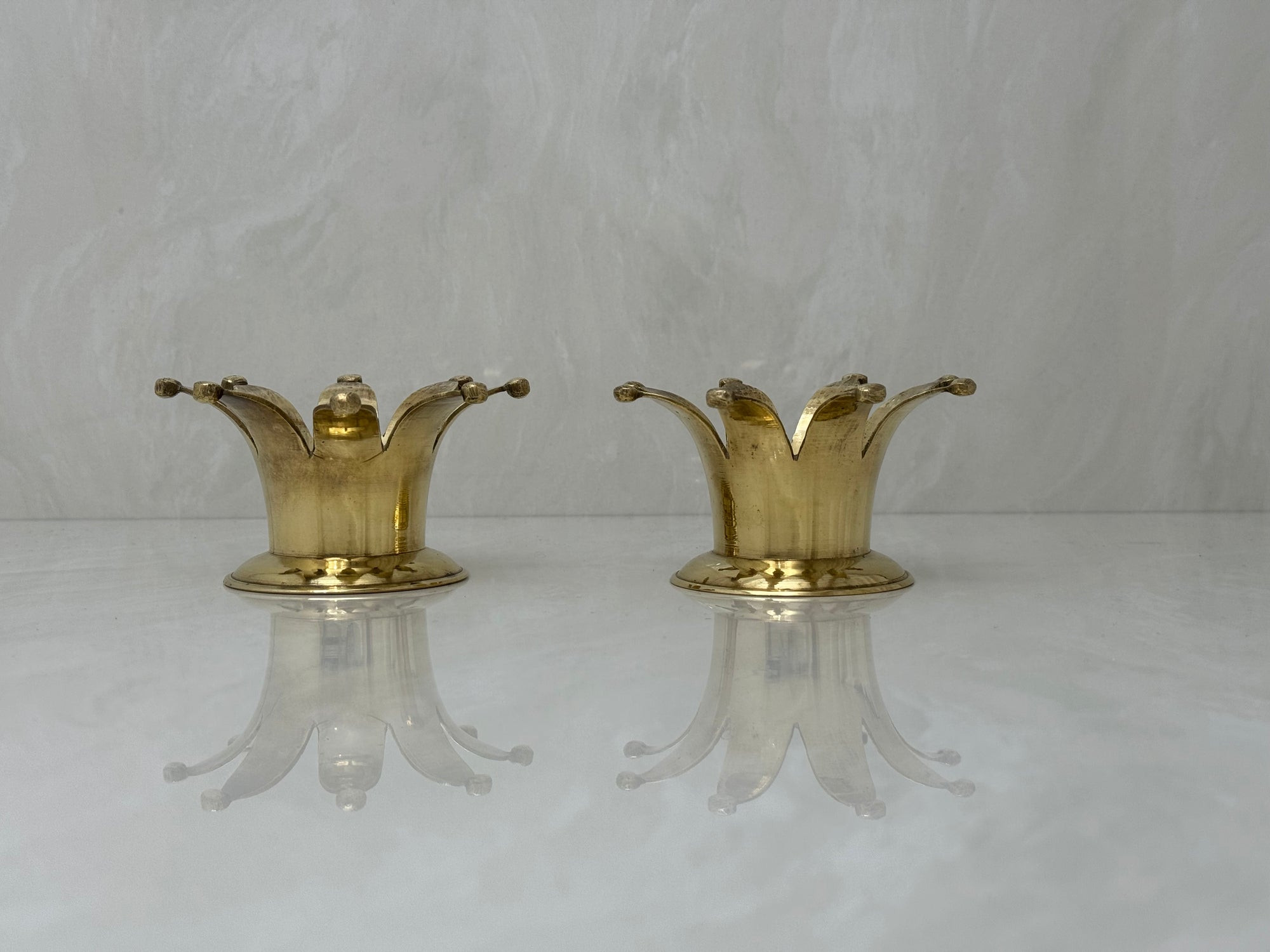 Vintage Brass Crown Candleholders-A Pair