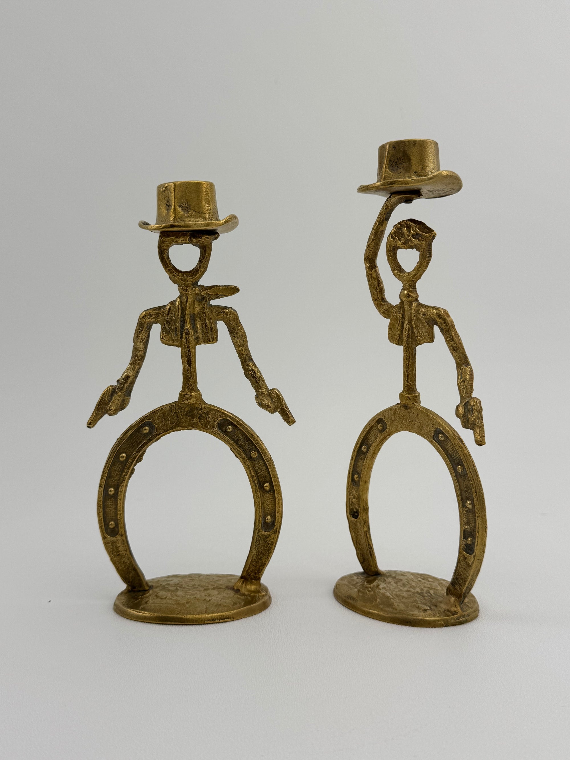 Cowboy Brass Candlestick Holders- A Pair
