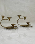 Naturally Aged Vintage Brass Scorpion Candelabras-A Pair