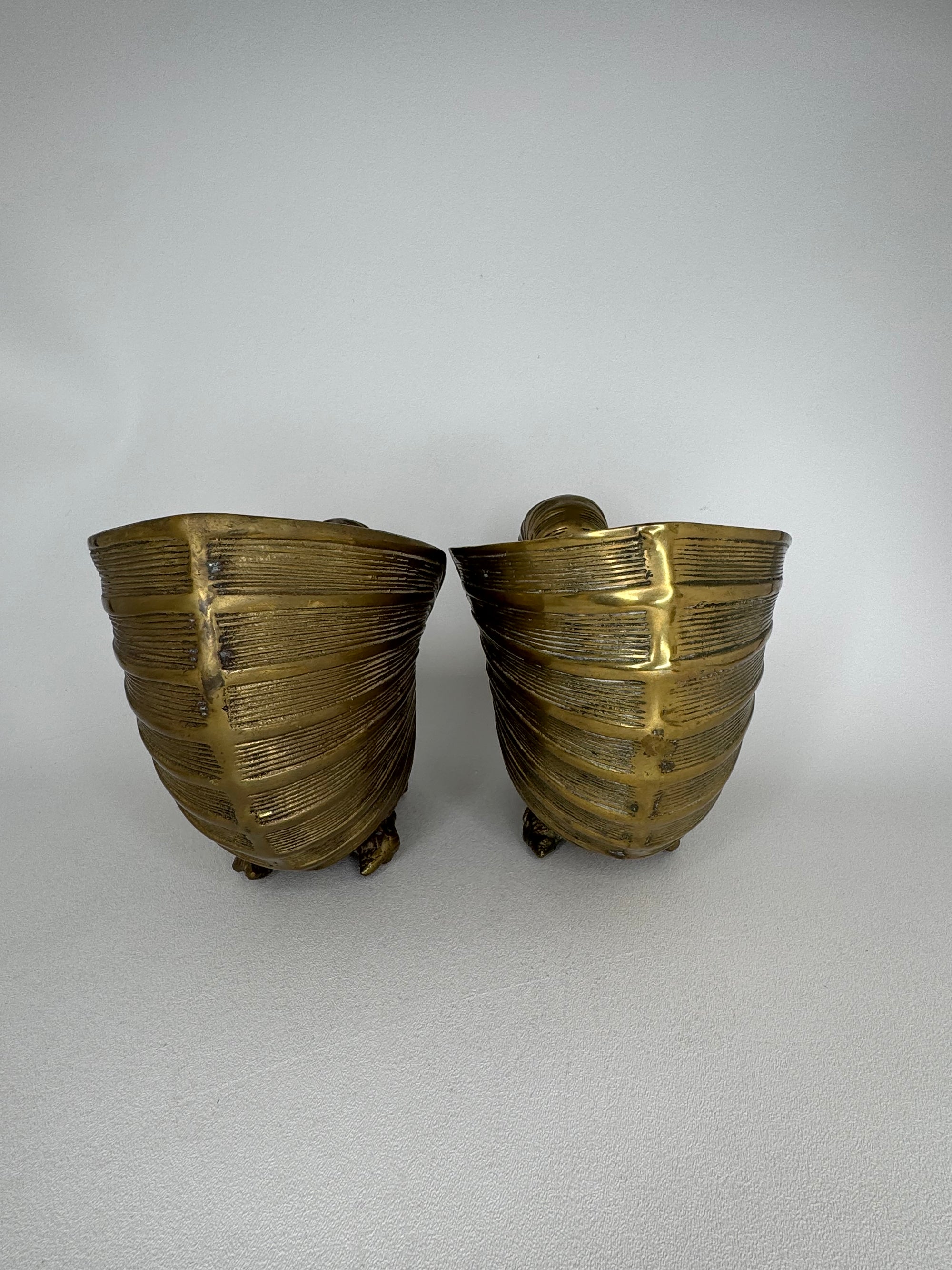 Vintage Brass Nautilus Shell Vessels / Wine Holders / Cachepots