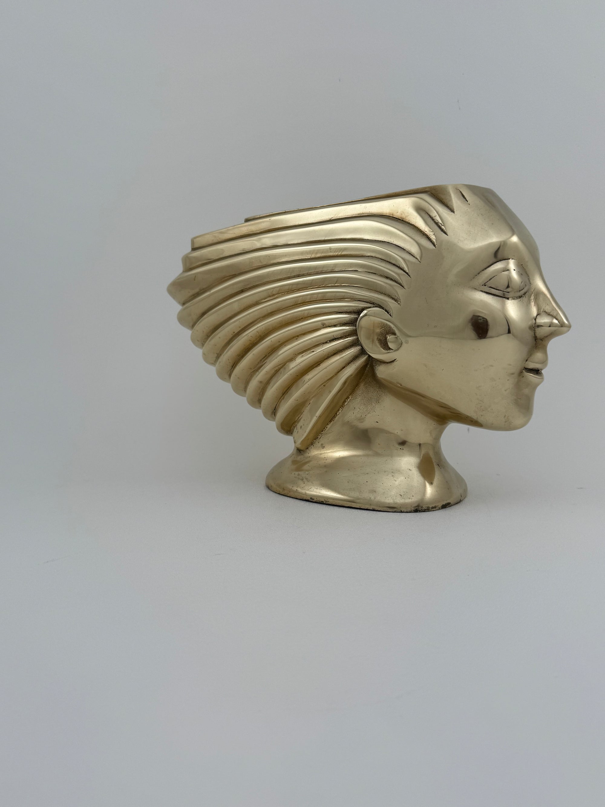 Rare Vintage Dolbi Cashier Brass Woman Head Sculpture – Flowing Hair Bust, 10 lbs