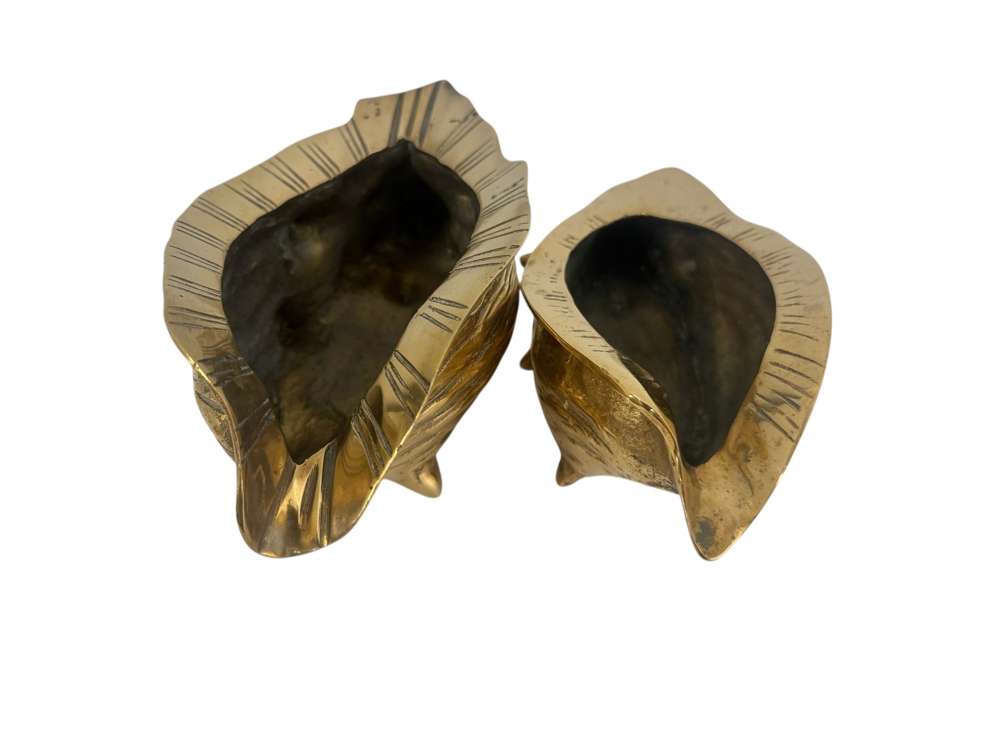 Pair of Vintage Brass Conch Shell Planters