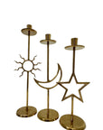 Vintage Brass Sun, Moon & Star Candle Holders – Celestial Mid-Century Trio-Over 1 Foot Tall