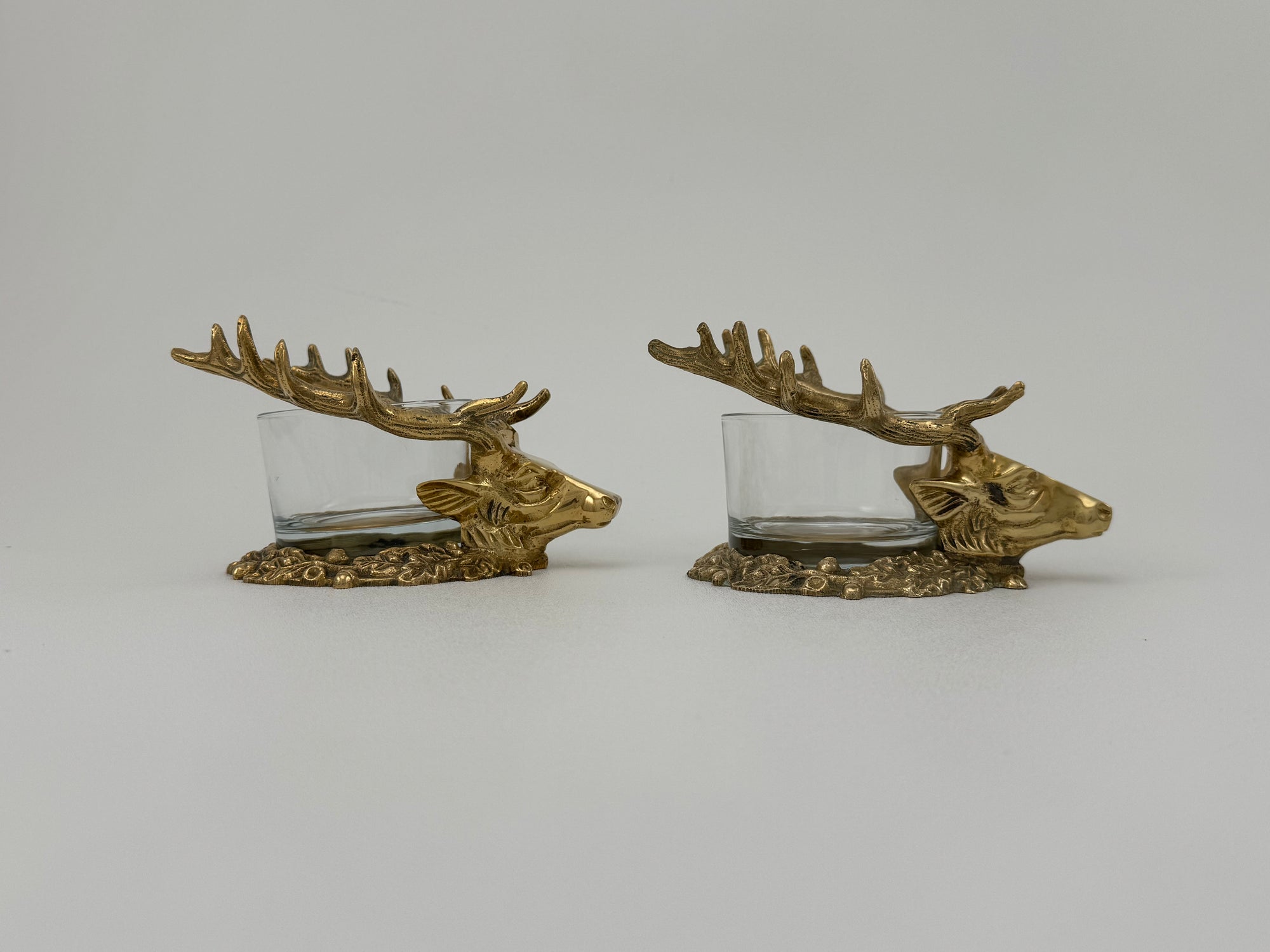 Pair of Vintage Brass Stag Head Candleholders – Luxurious Statement Décor