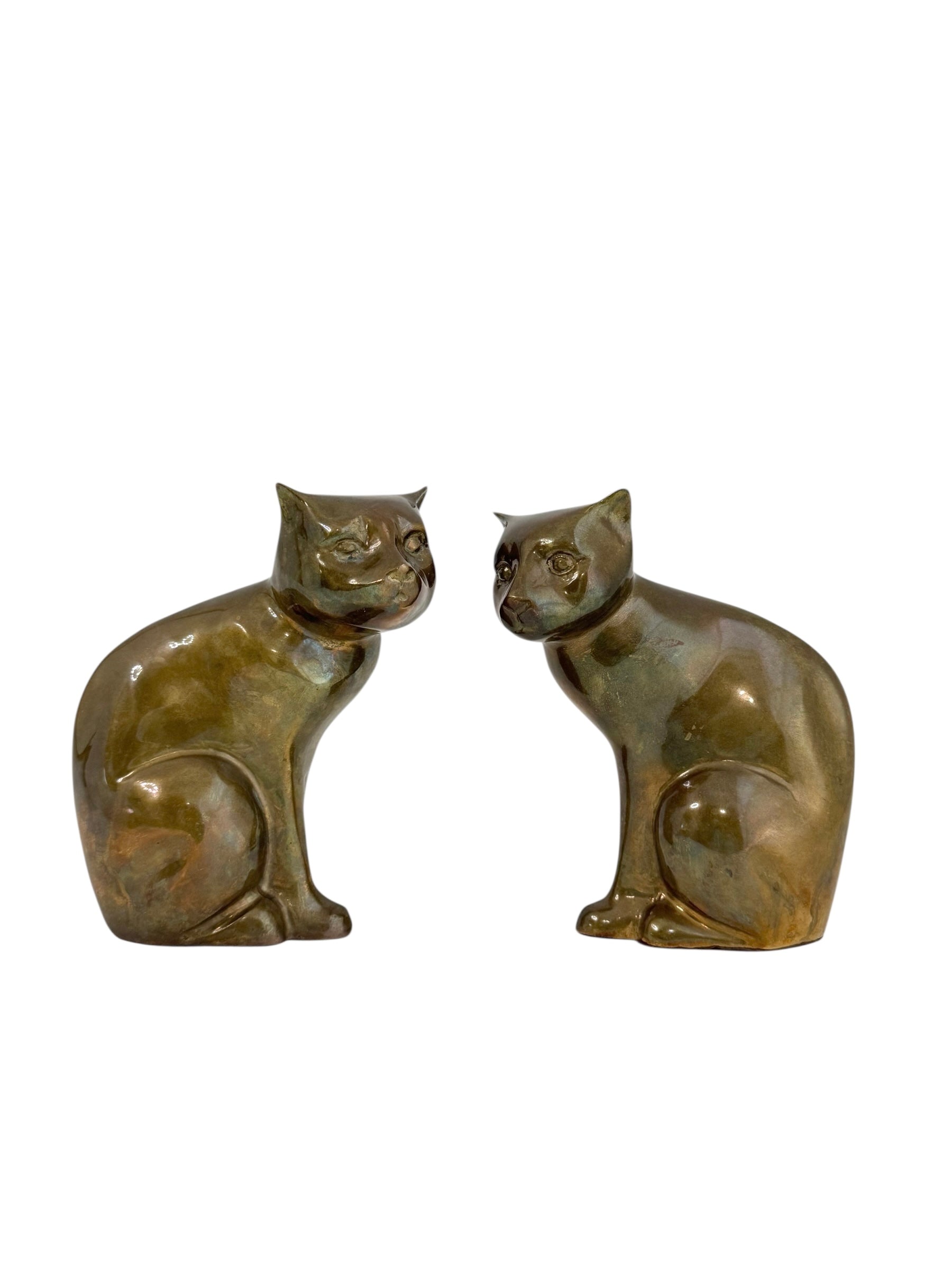 Vintage Brass Cat Sculptures — Mid-Century Modern Pair