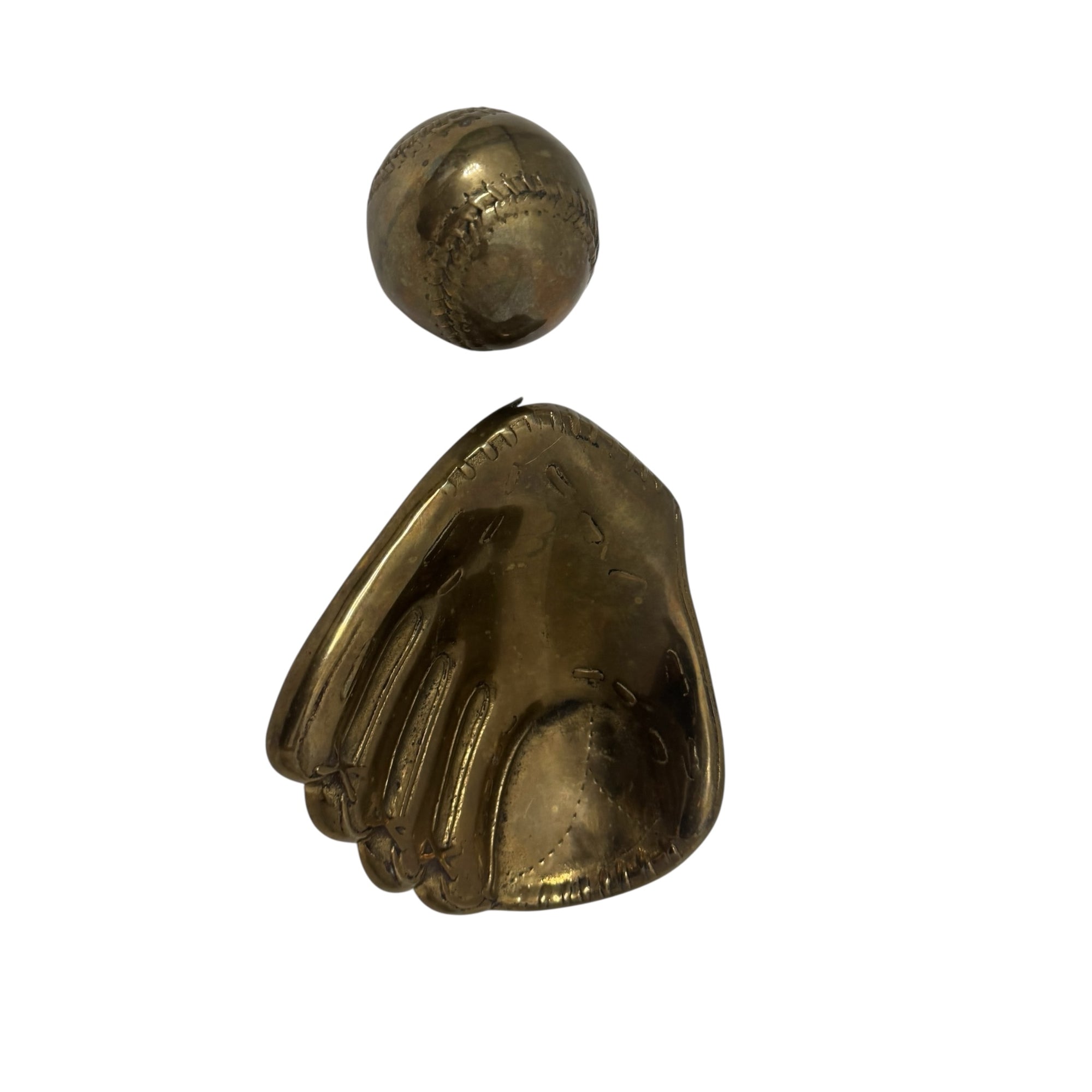 Vintage Brass Baseball Glove and Ball-A Two Piece Set