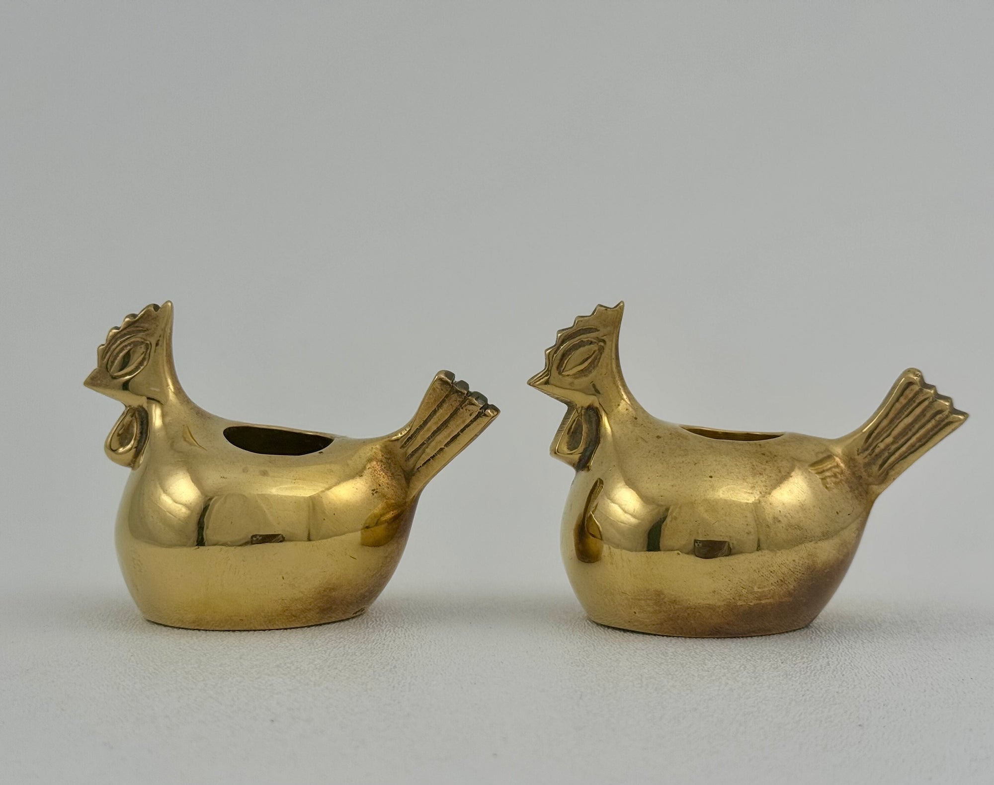 Pair of Small Vintage Brass Hen Candlestick Holders – Whimsical Farmhouse/Eclectic/Folk Art