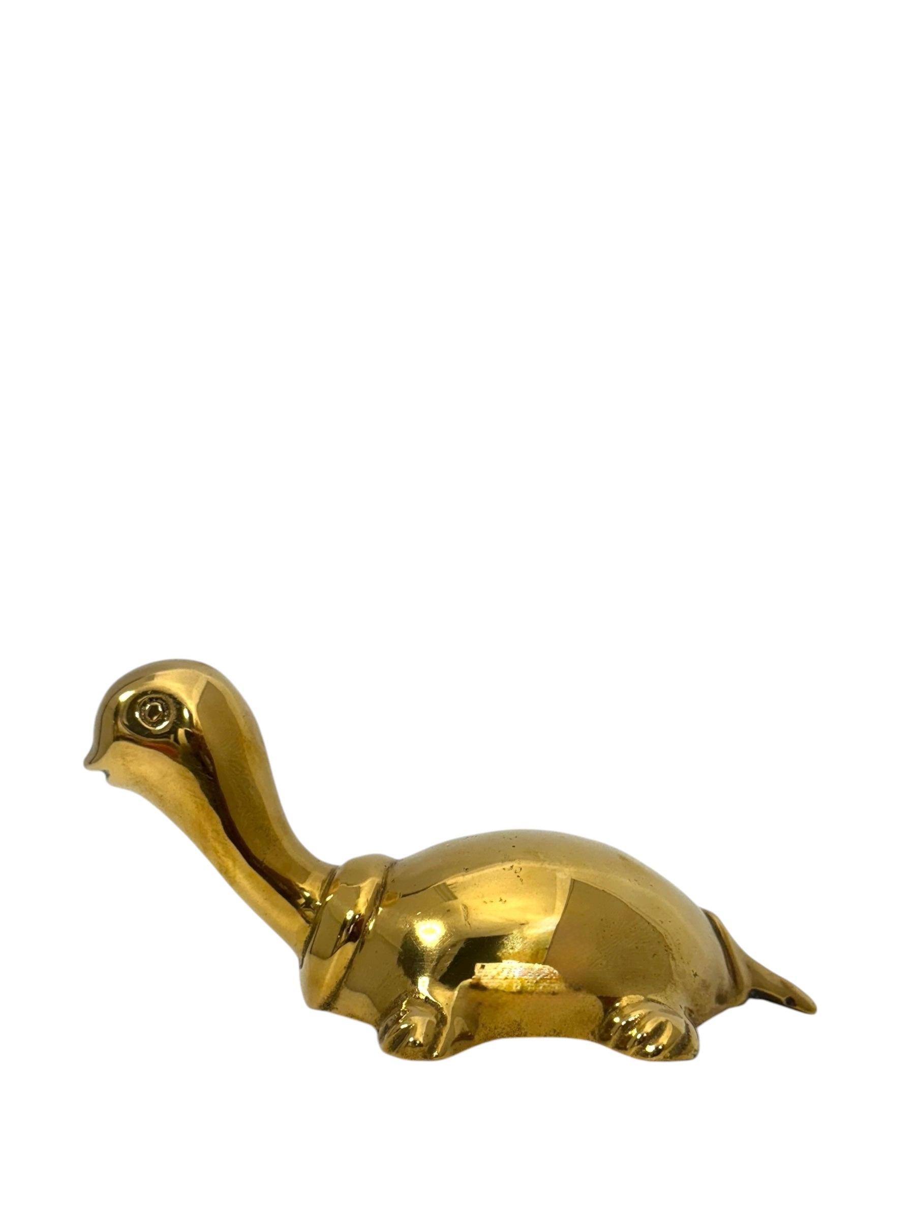 Vintage Brass Turtle Figurine | Long-Necked Mid-Century Modern Animal Sculpture