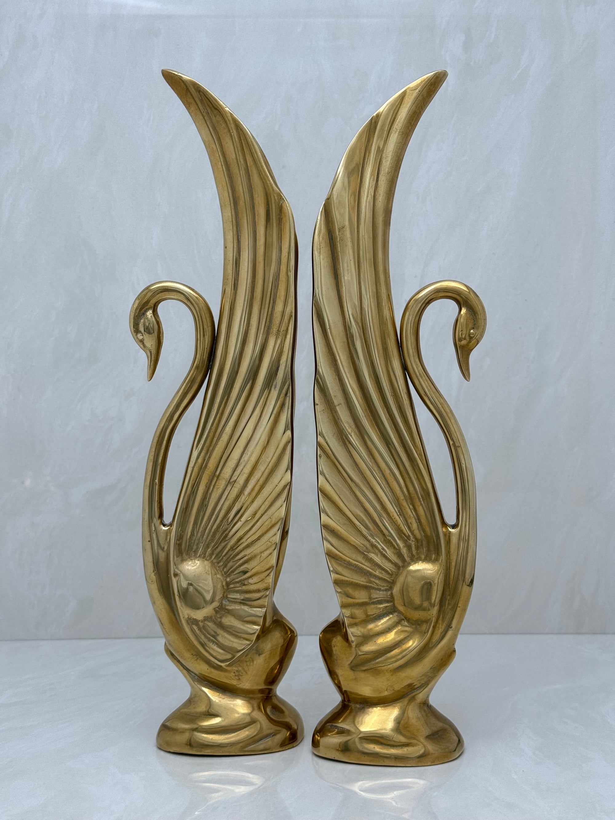 Tall Vintage Brass Swans-A Pair by Dolbi Cashier