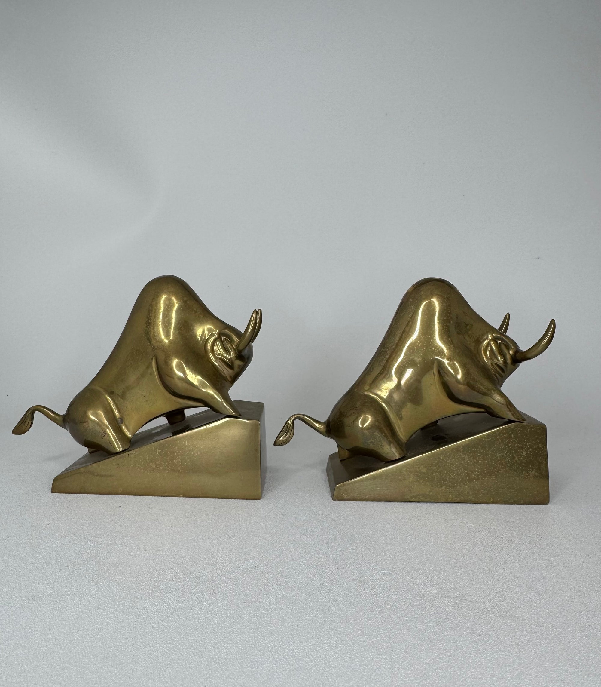 Vintage Brass Charging Bulls-A Pair