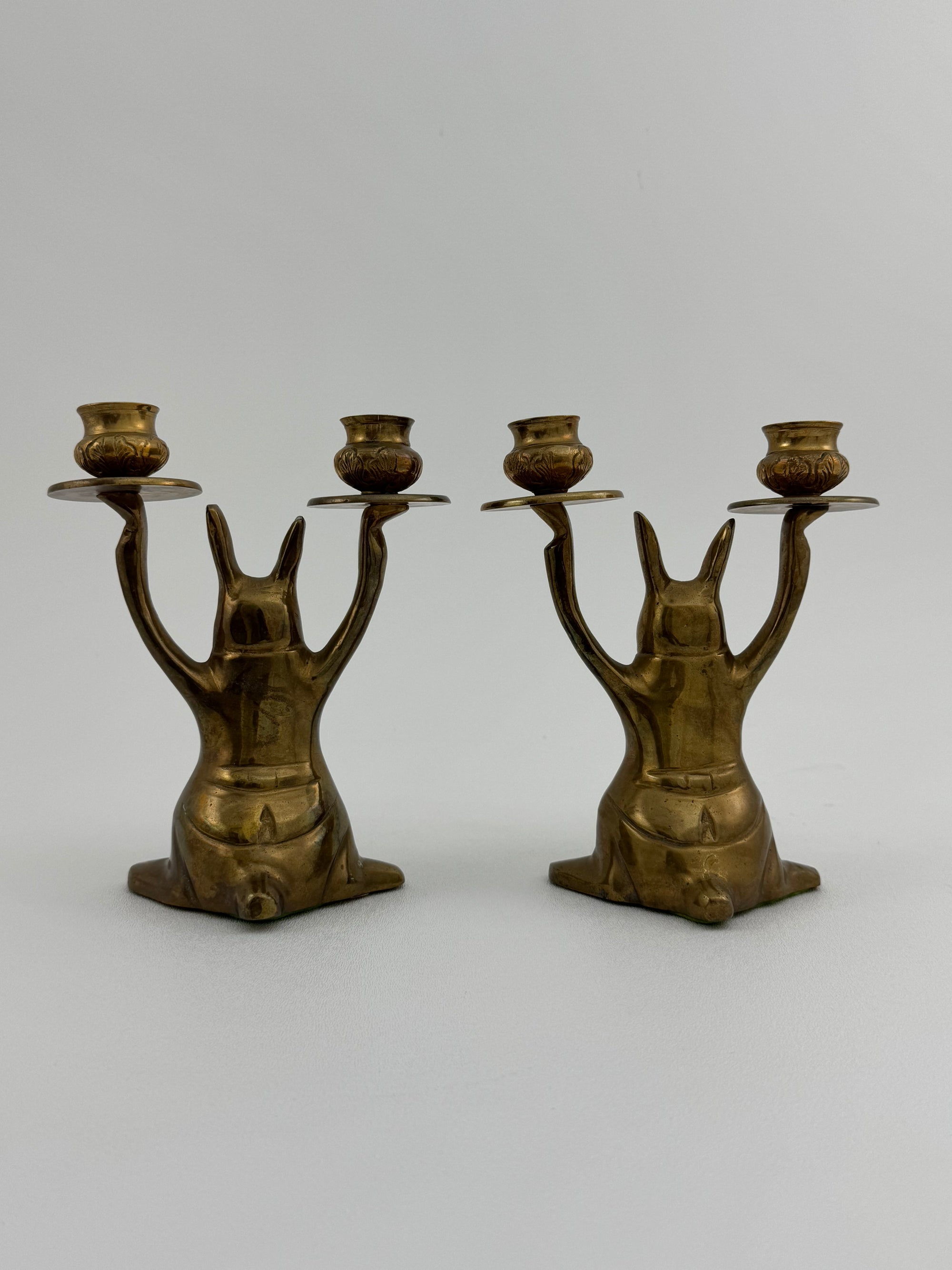 Vintage Brass Rabbit Candleholders-A Pair