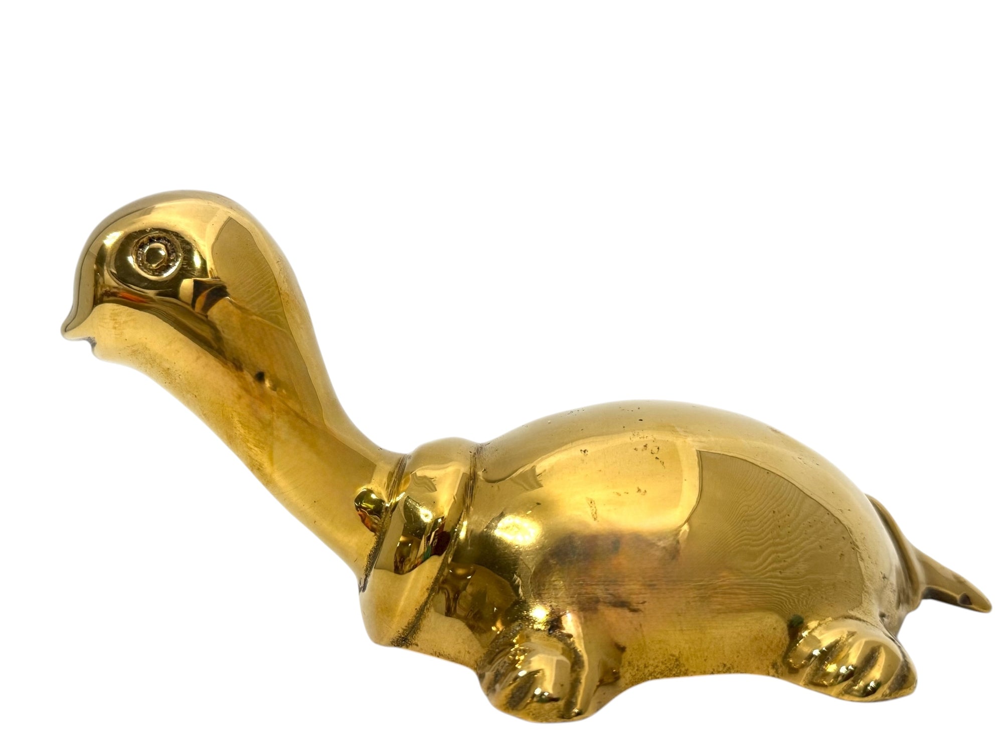 Vintage Brass Turtle Figurine | Long-Necked Mid-Century Modern Animal Sculpture