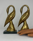 Vintage Brass Crane Pair on Marble Base