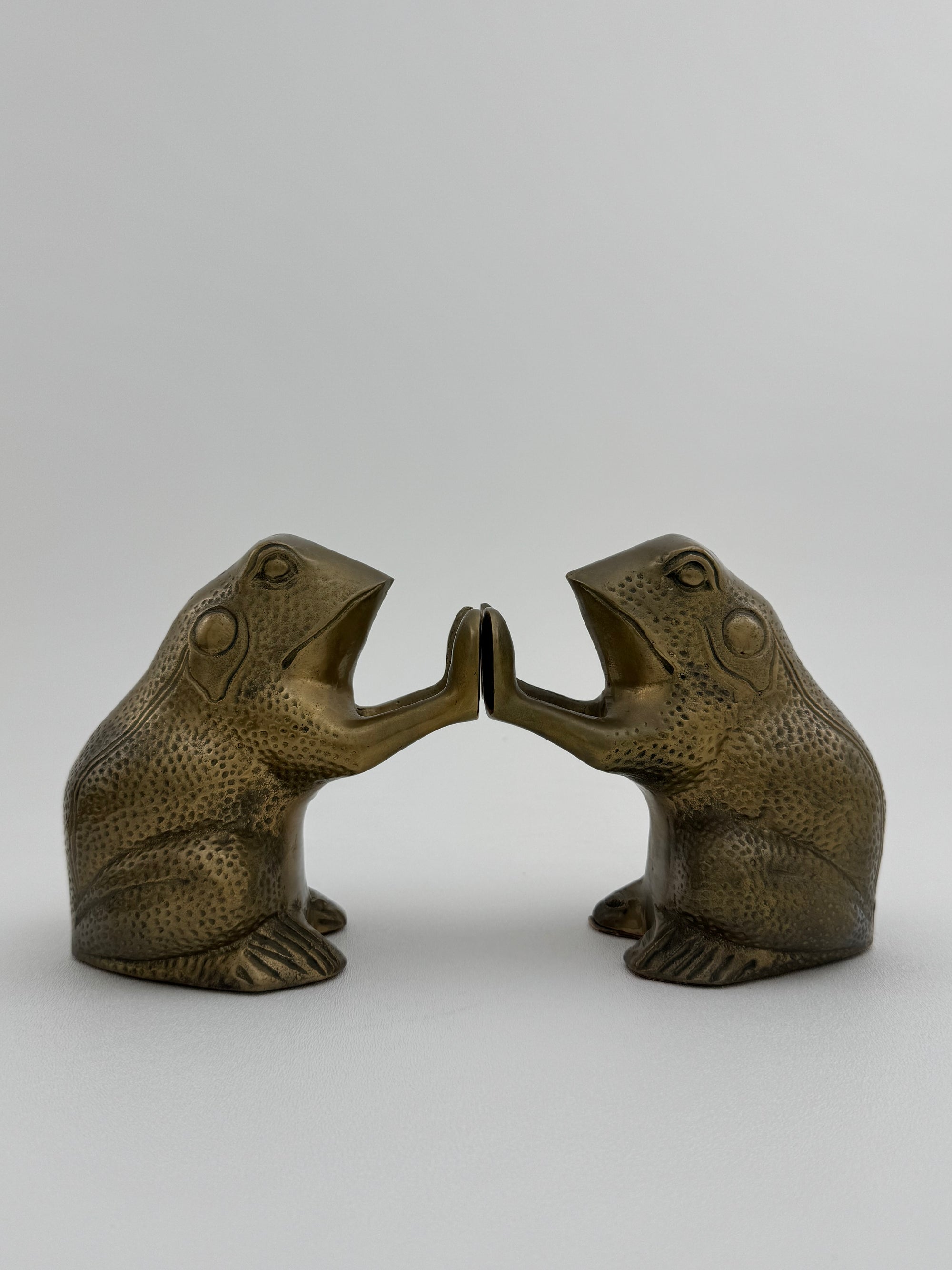 Vintage Brass Patty Cake Frog Bookends- A Pair