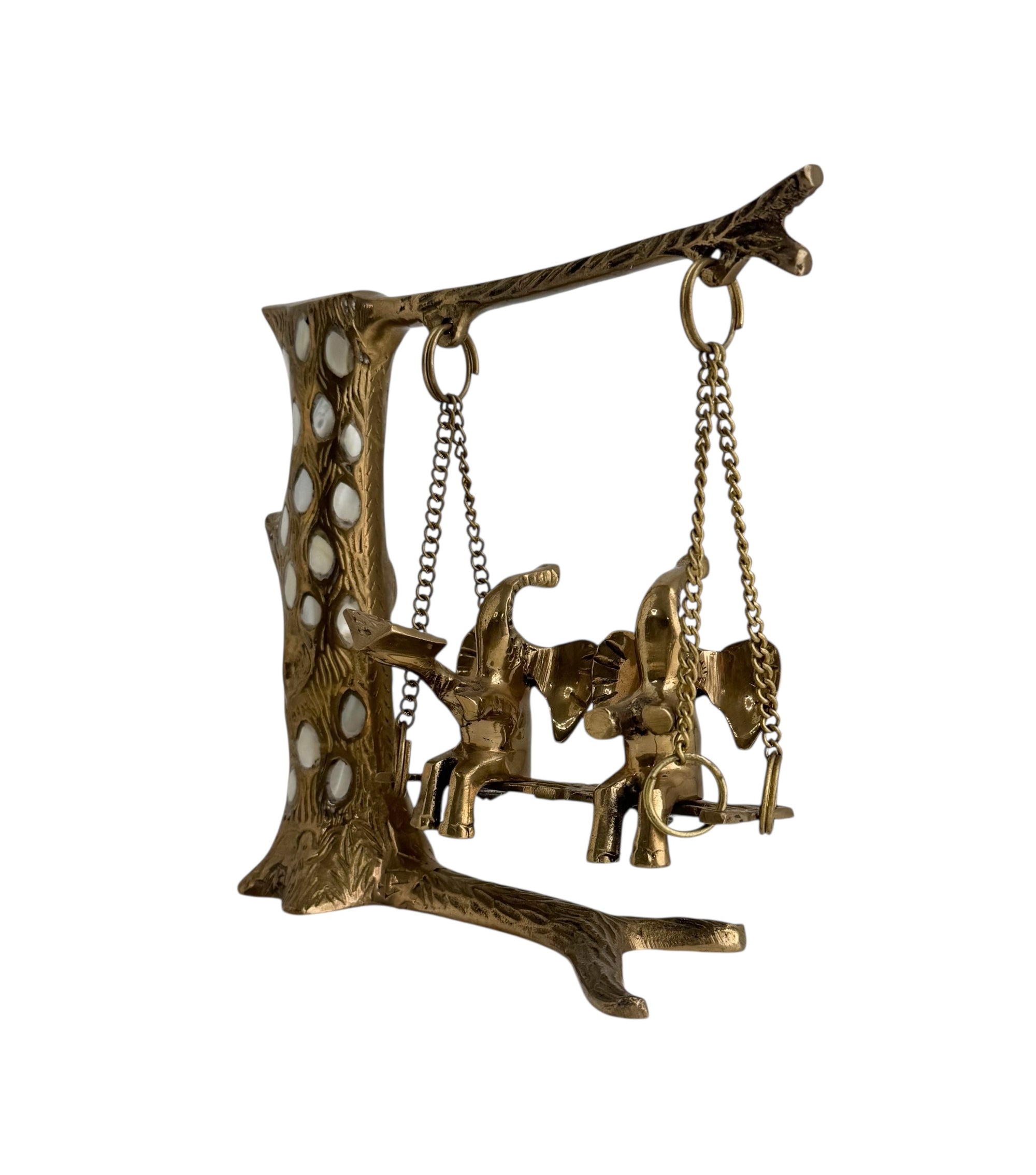 Vintage Brass &amp; Mother of Pearl Elephant Swing
