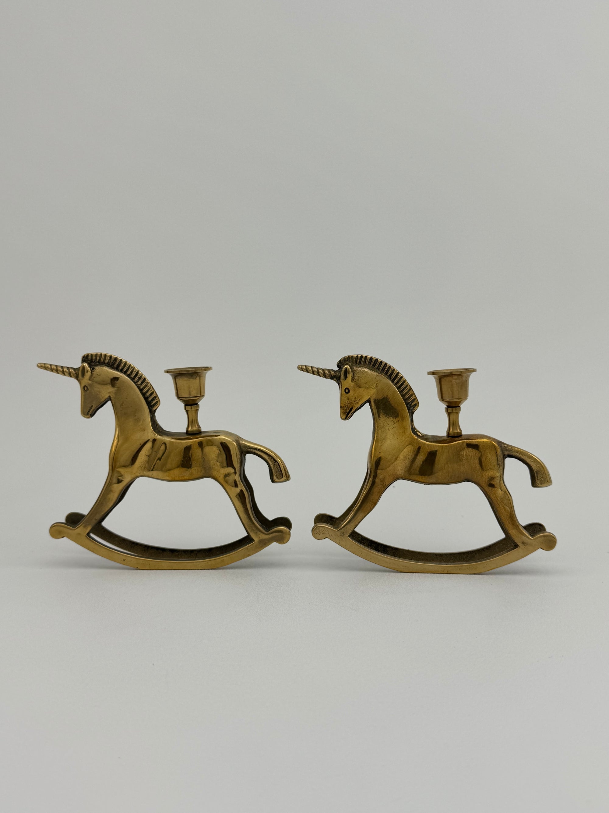 Vintage Brass Unicorn Candleholders-A Pair