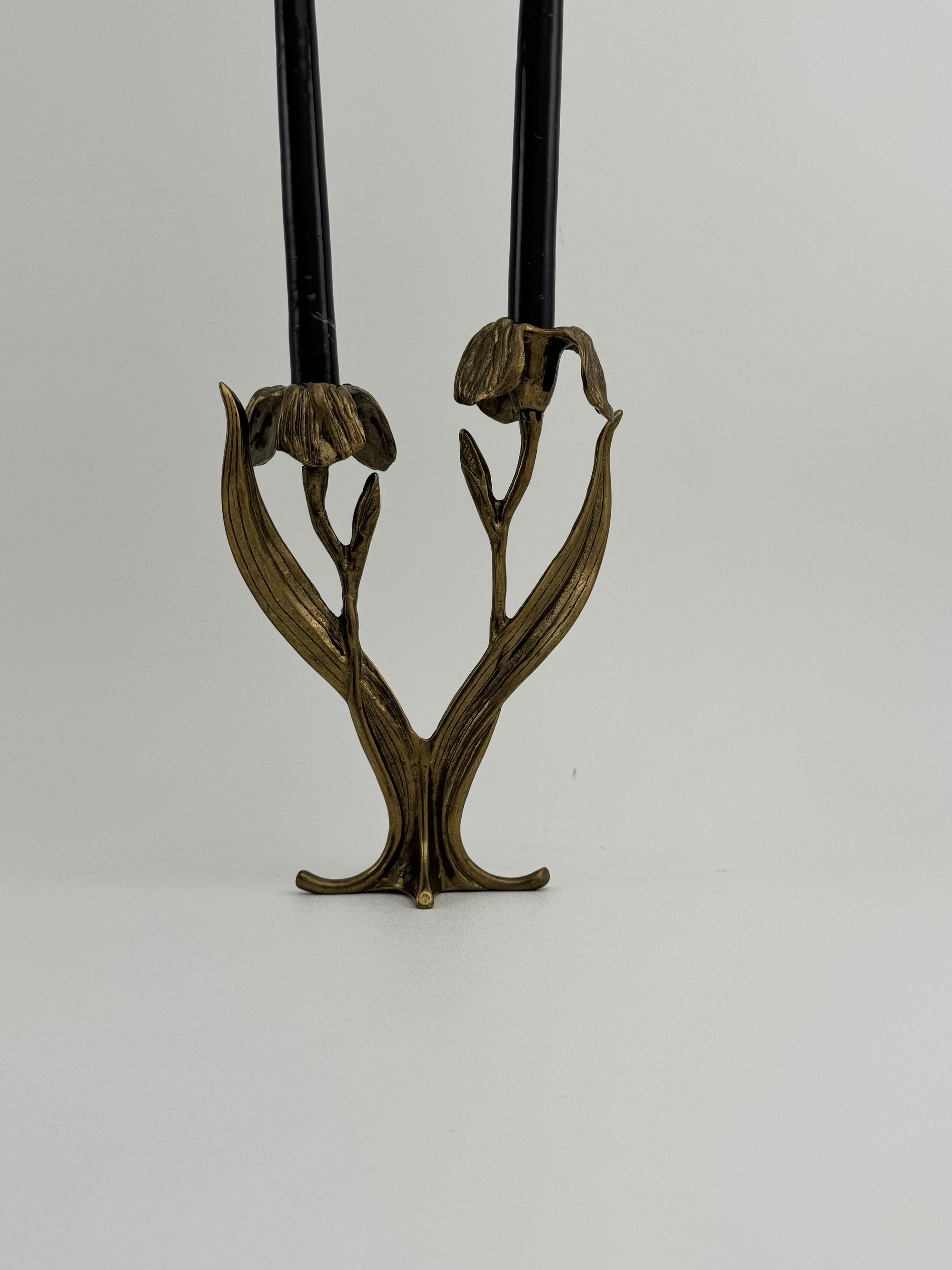 Vintage Brass Flower Candlestick Holder