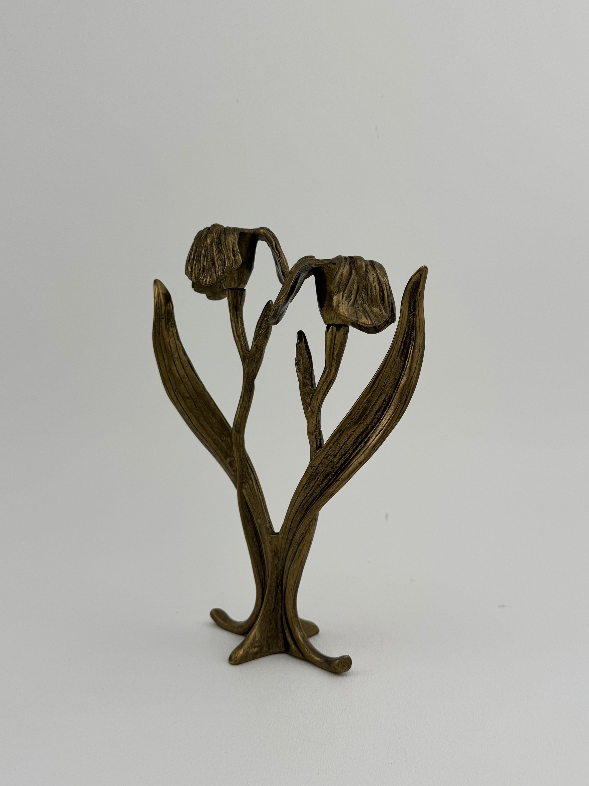 Vintage Brass Flower Candlestick Holder
