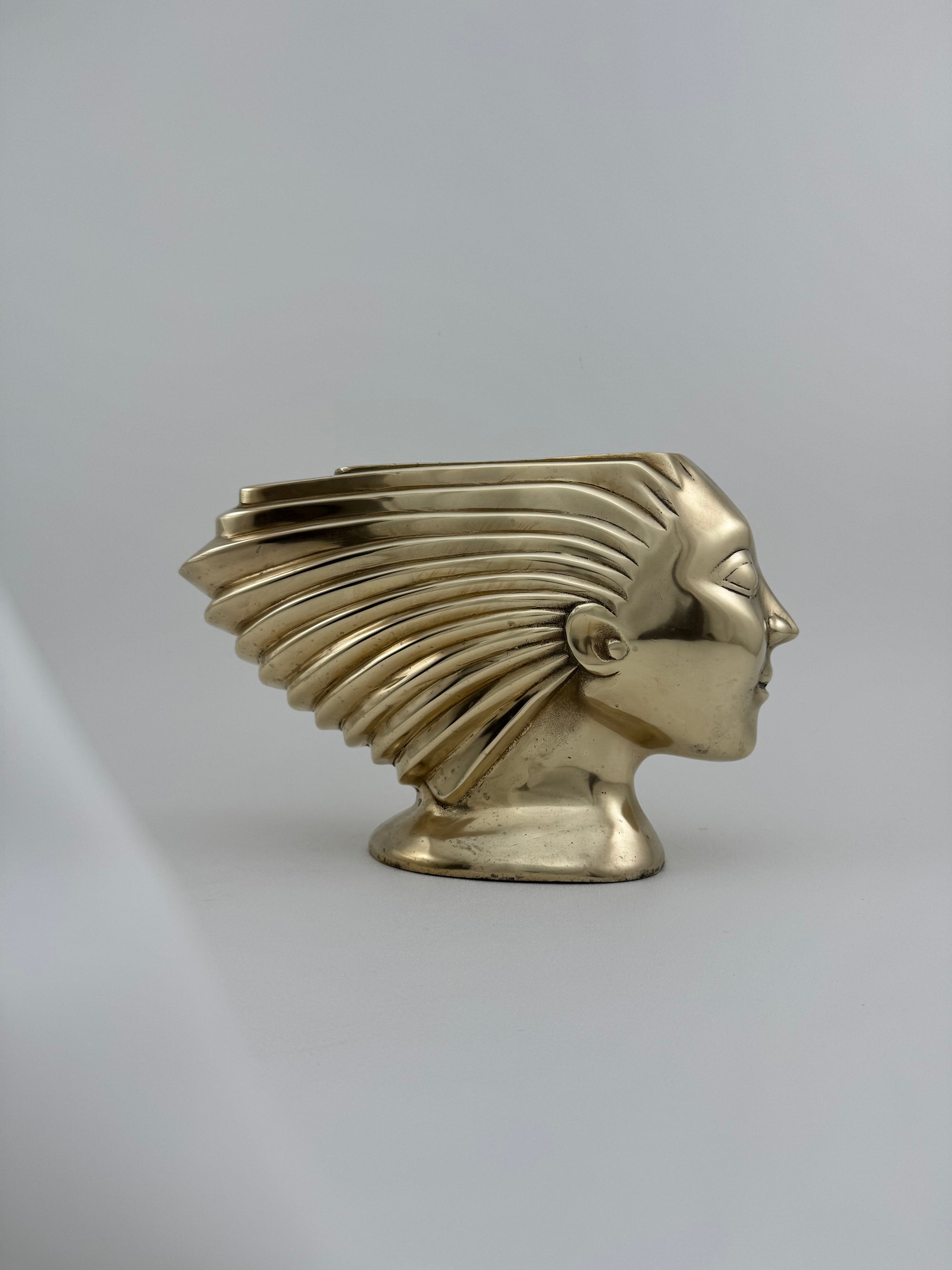 Rare Vintage Dolbi Cashier Brass Woman Head Sculpture – Flowing Hair Bust, 10 lbs