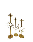 Vintage Brass Sun, Moon & Star Candle Holders – Celestial Mid-Century Trio-Over 1 Foot Tall