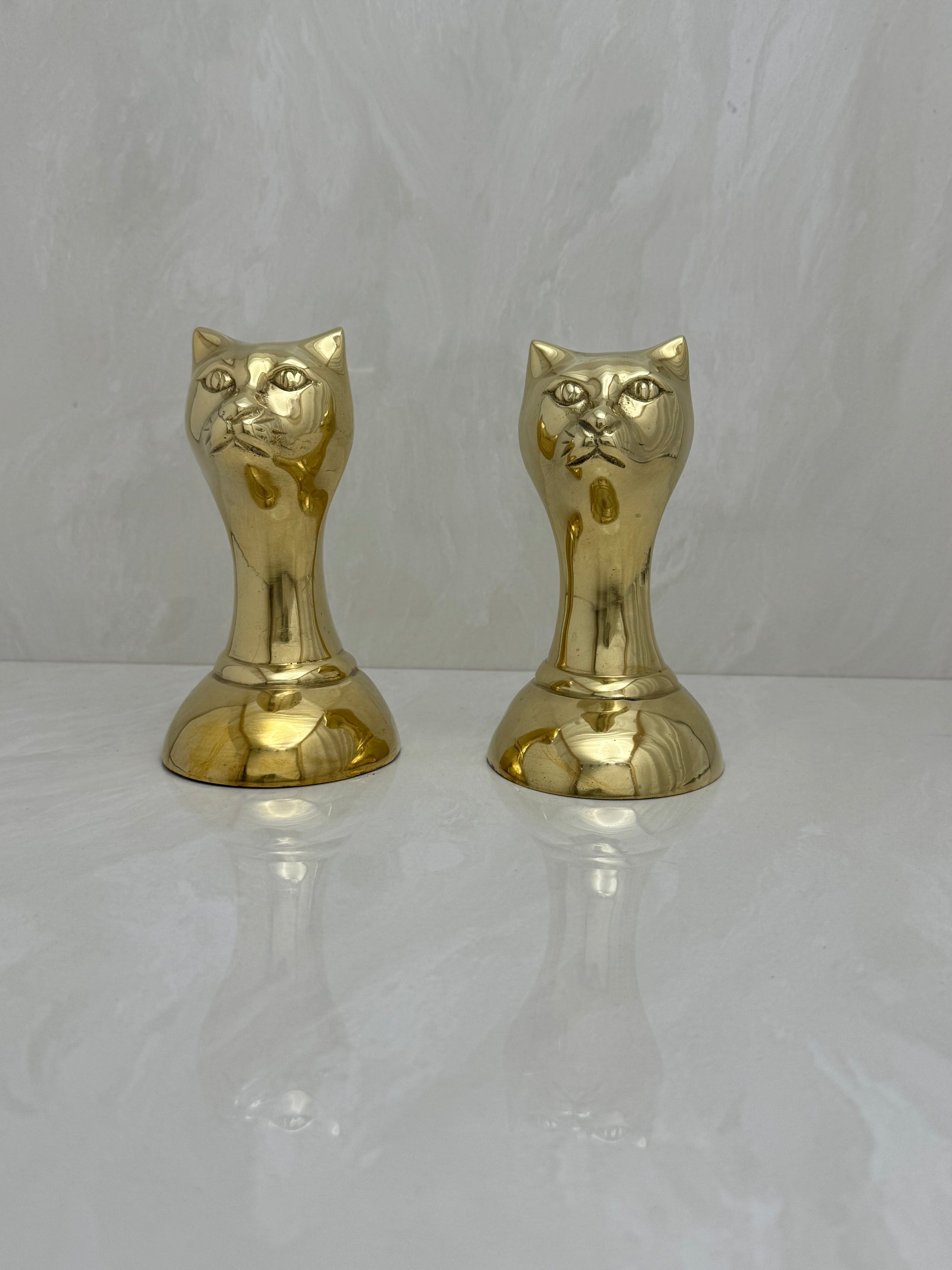 Vintage Brass Cat Head Bookends-A Pair