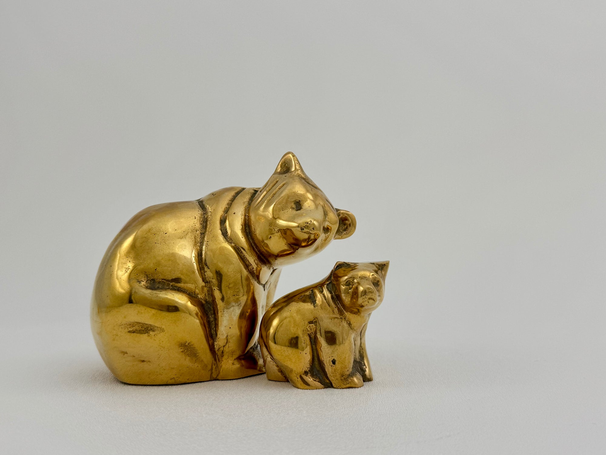 Vintage Brass Mama Bear with Cub- Two Piece Set