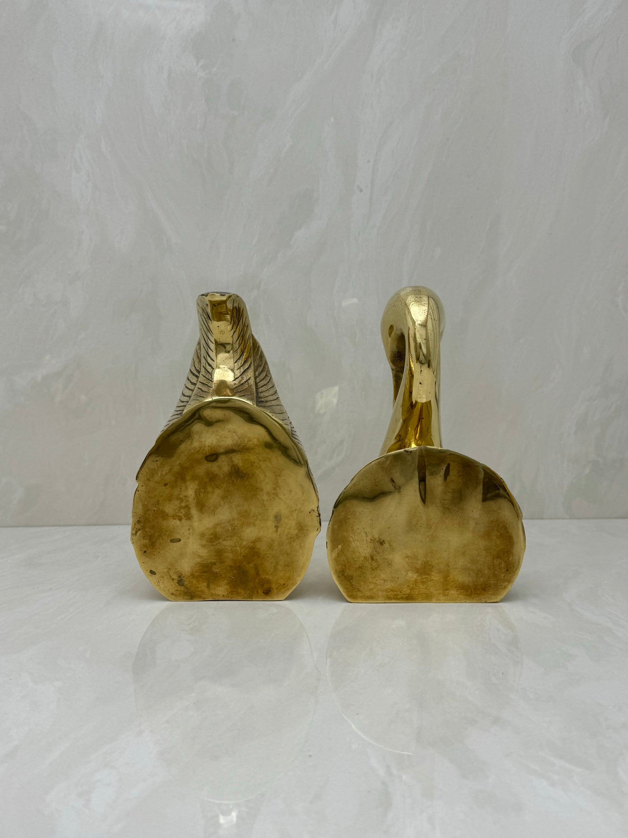 Vintage Brass Swan Bookends- A Pair