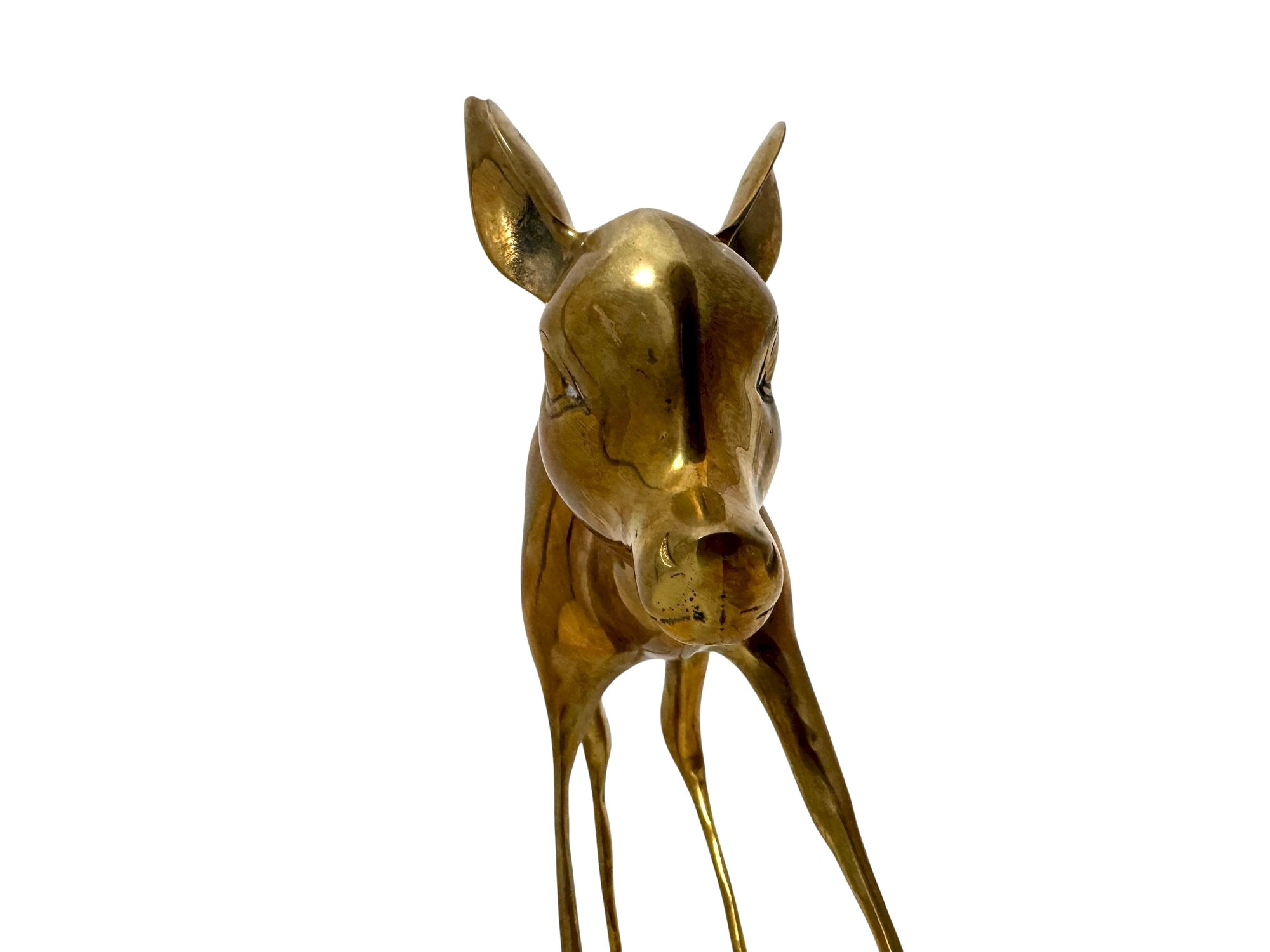 Vintage Mid-Century Modern Brass Fawn Sculpture – Graceful Grazing Deer | Hollywood Regency Animal Figurine |12.75 Inches tall
