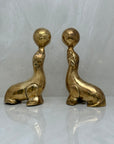 Vintage Brass Seal Bookends with Ball-A Pair