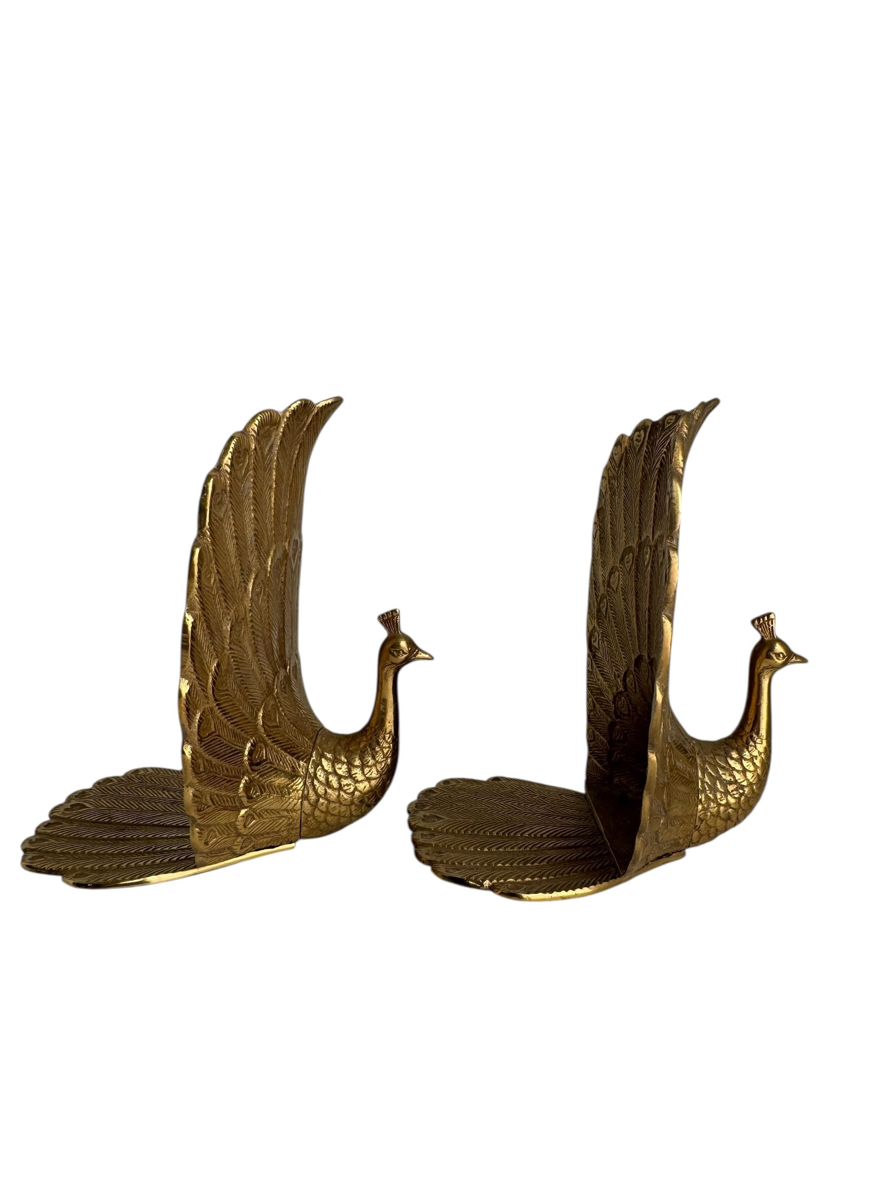 Vintage Brass Peacock Bookends – Regal Fan Tail Pair