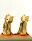 Vintage Polished Brass Frog Couple Bookends — Mid-Century Modern Charm