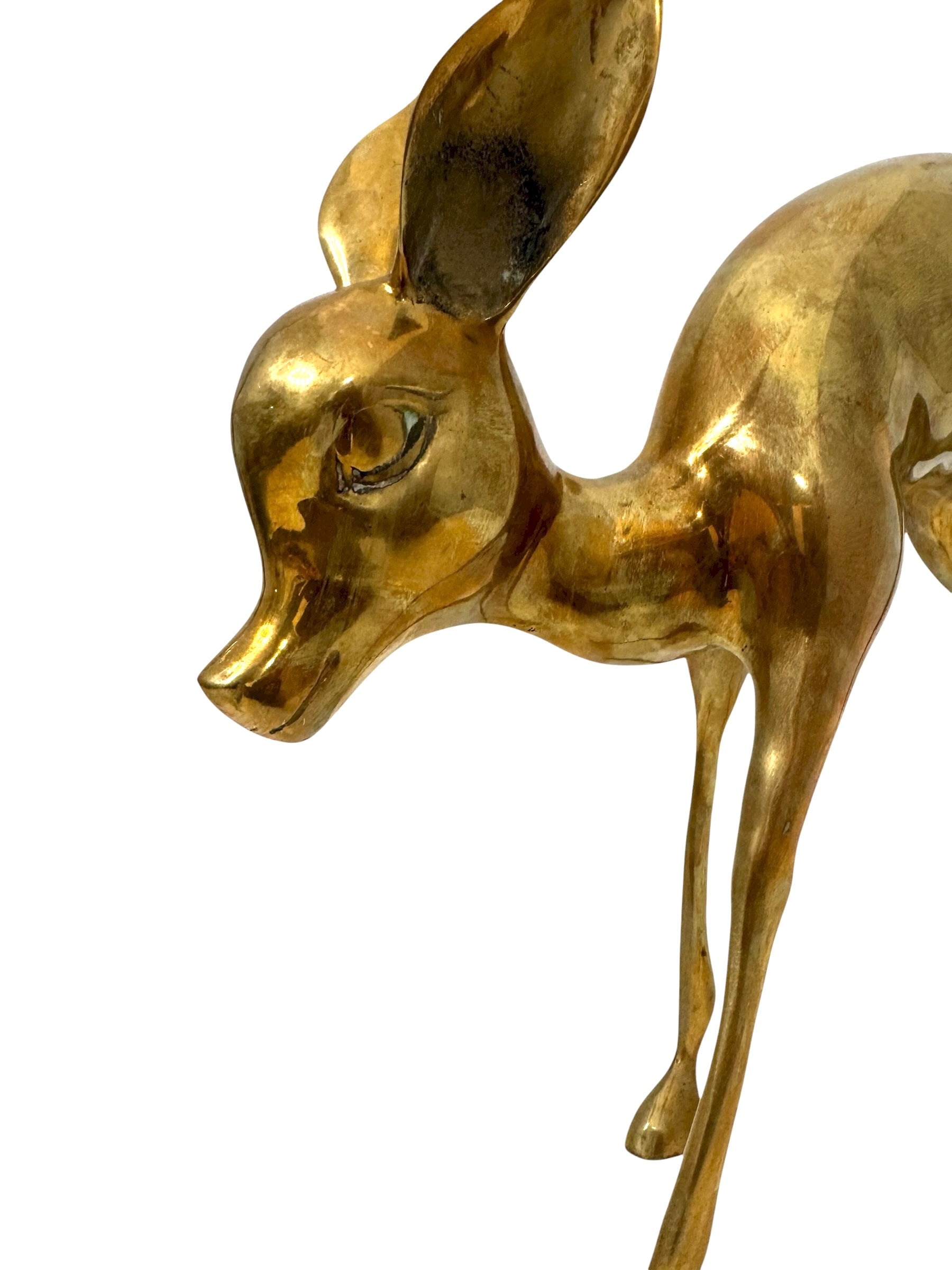 Vintage Mid-Century Modern Brass Fawn Sculpture – Graceful Grazing Deer | Hollywood Regency Animal Figurine |12.75 Inches tall