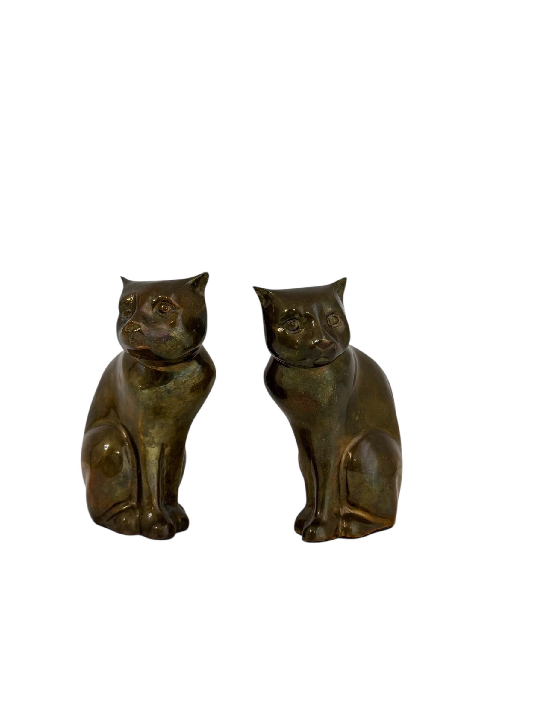 Vintage Brass Cat Sculptures — Mid-Century Modern Pair