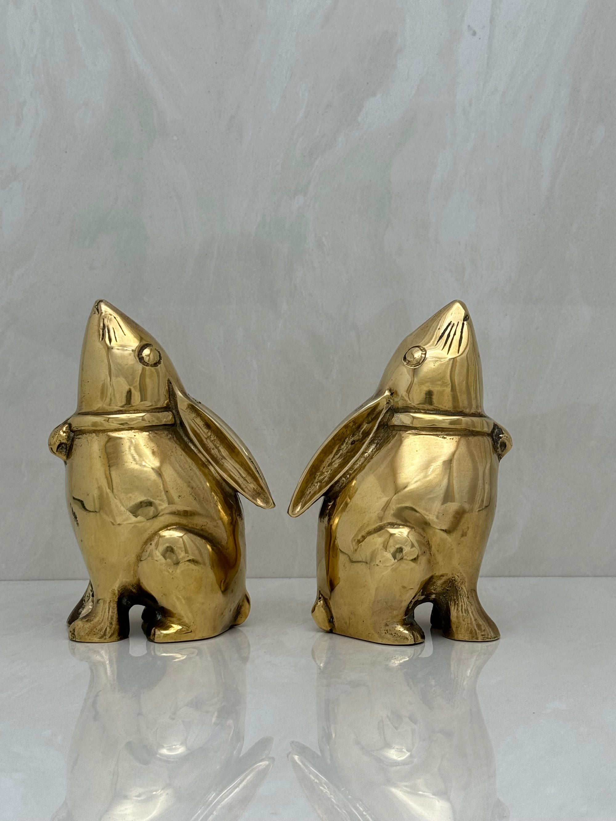 Vintage Brass Moon Gazing Rabbits-A Pair