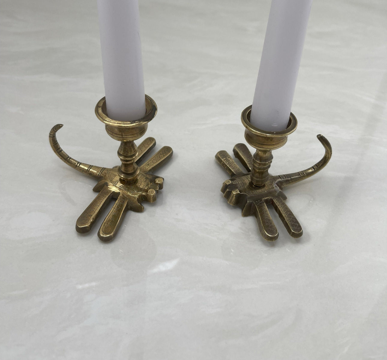 Vintage Brass Dragonfly Candleholders - A Pair