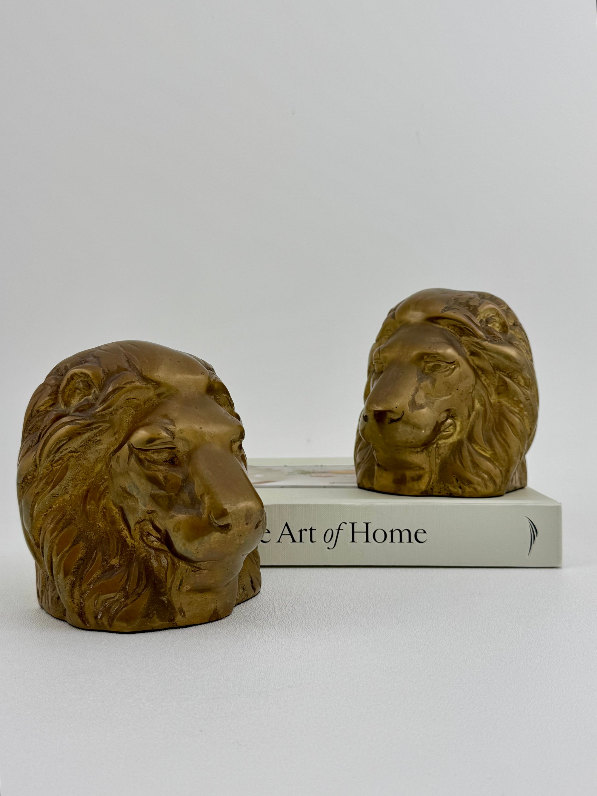 Vintage Brass Lion Bookends- A Pair