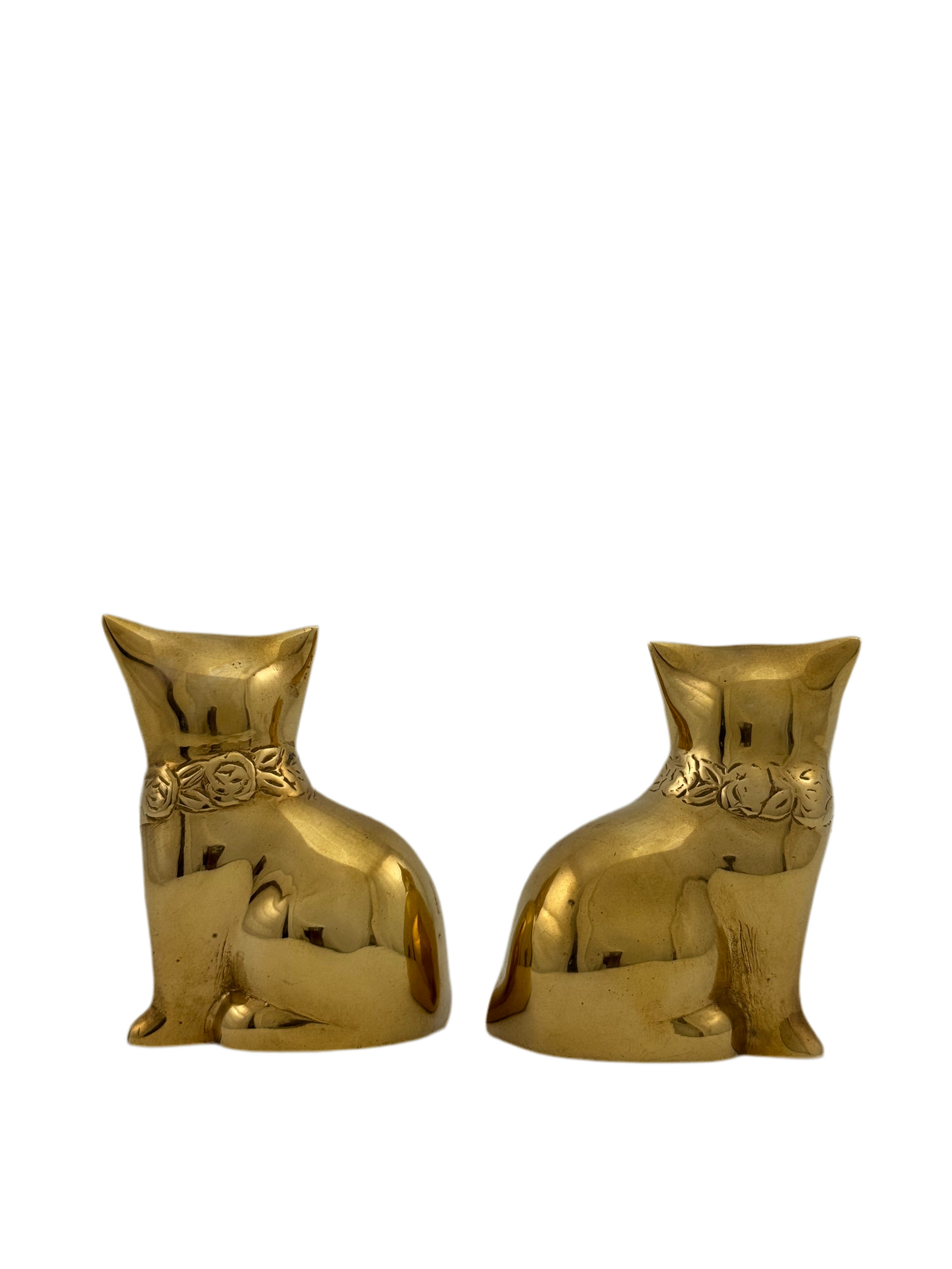 Small Vintage Brass Cat Figurines-A Pair
