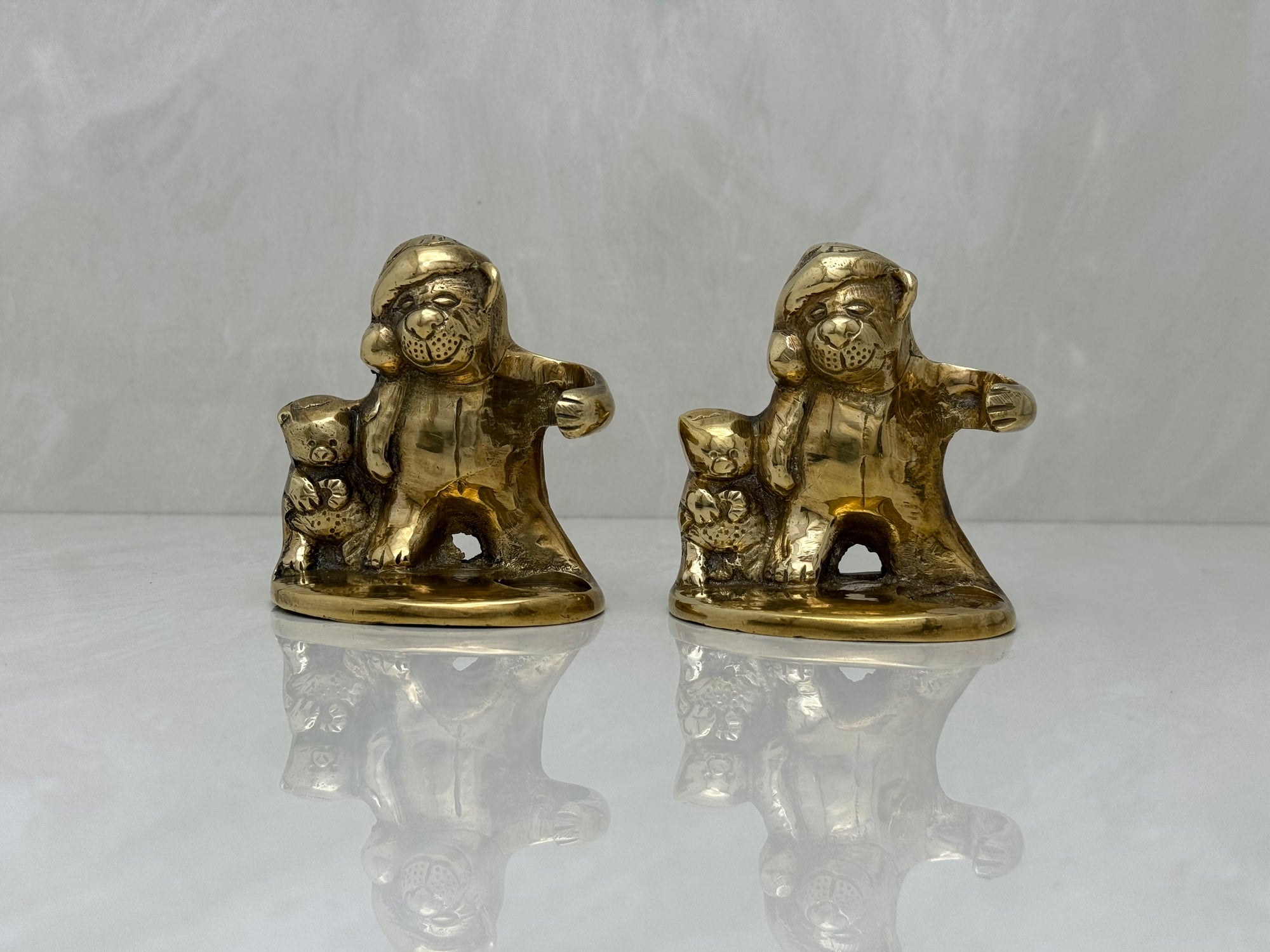 Vintage Brass Teddy Bear Candleholders-A Pair