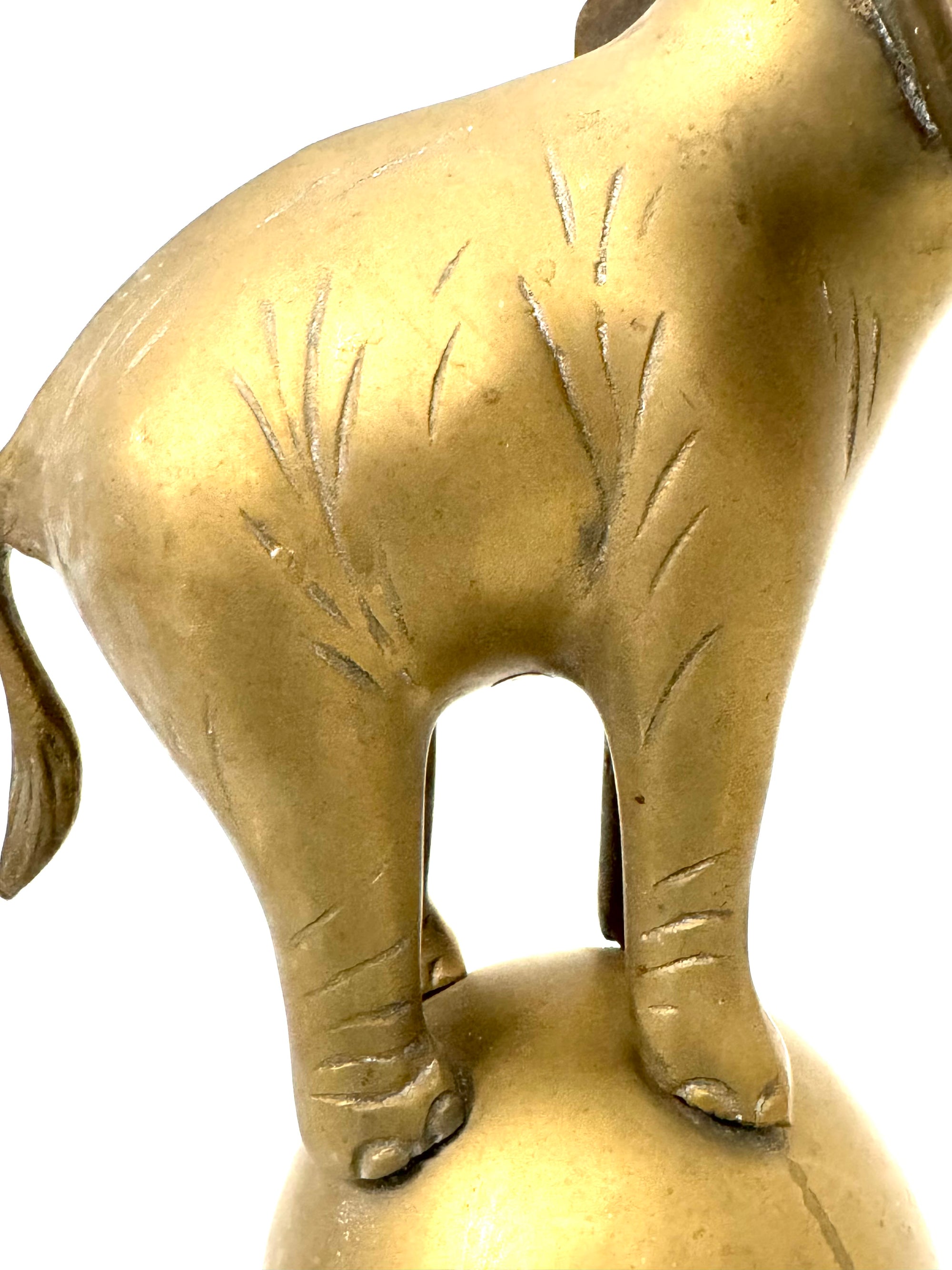 Vintage Brass Elephant on Ball | Mid-Century Circus Sculpture | 13+ inches tall