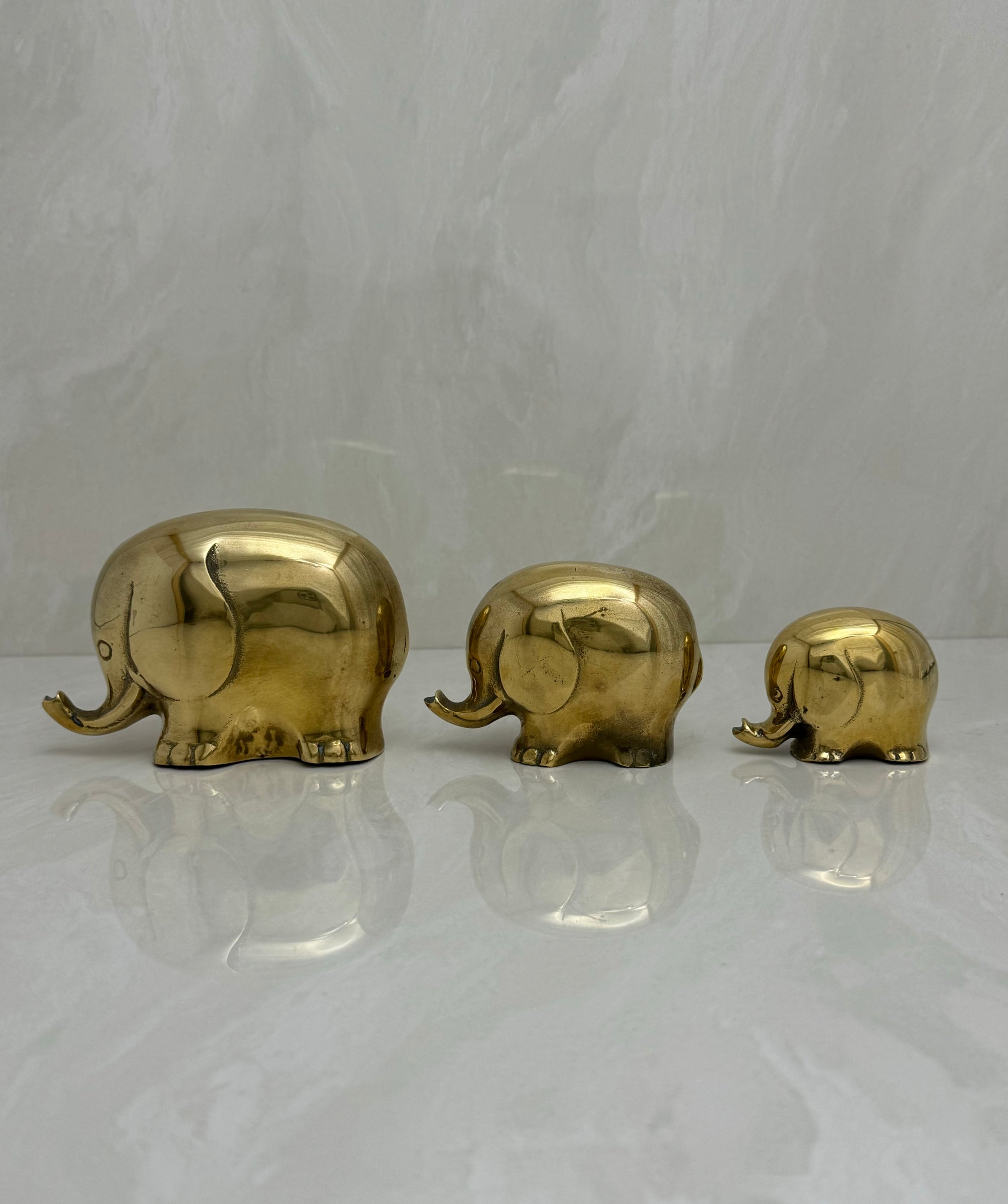 Vintage Brass Elephant Family-A Set of Three