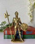 Vintage Brass Knight in Armor with Shield and Halberd Figurine
