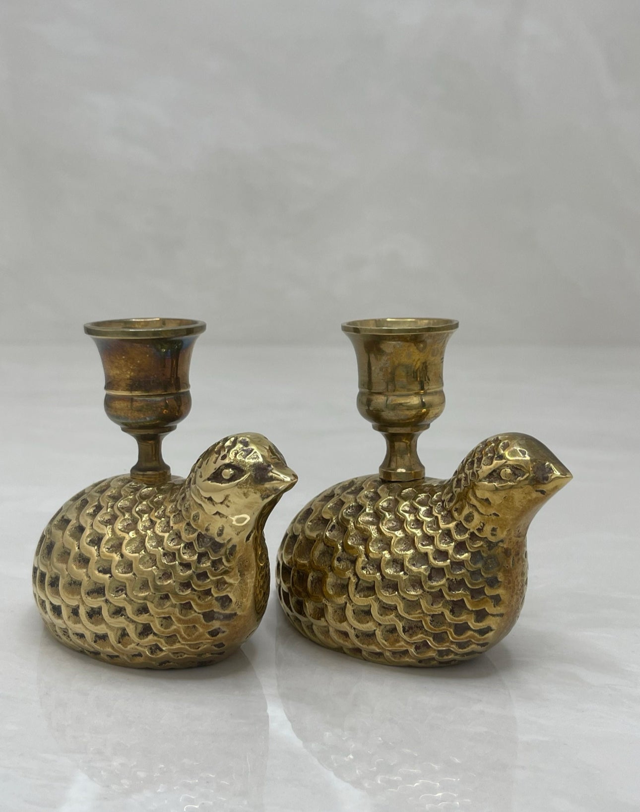 Vintage Brass Pheasant Candlestick Holders-A Pair