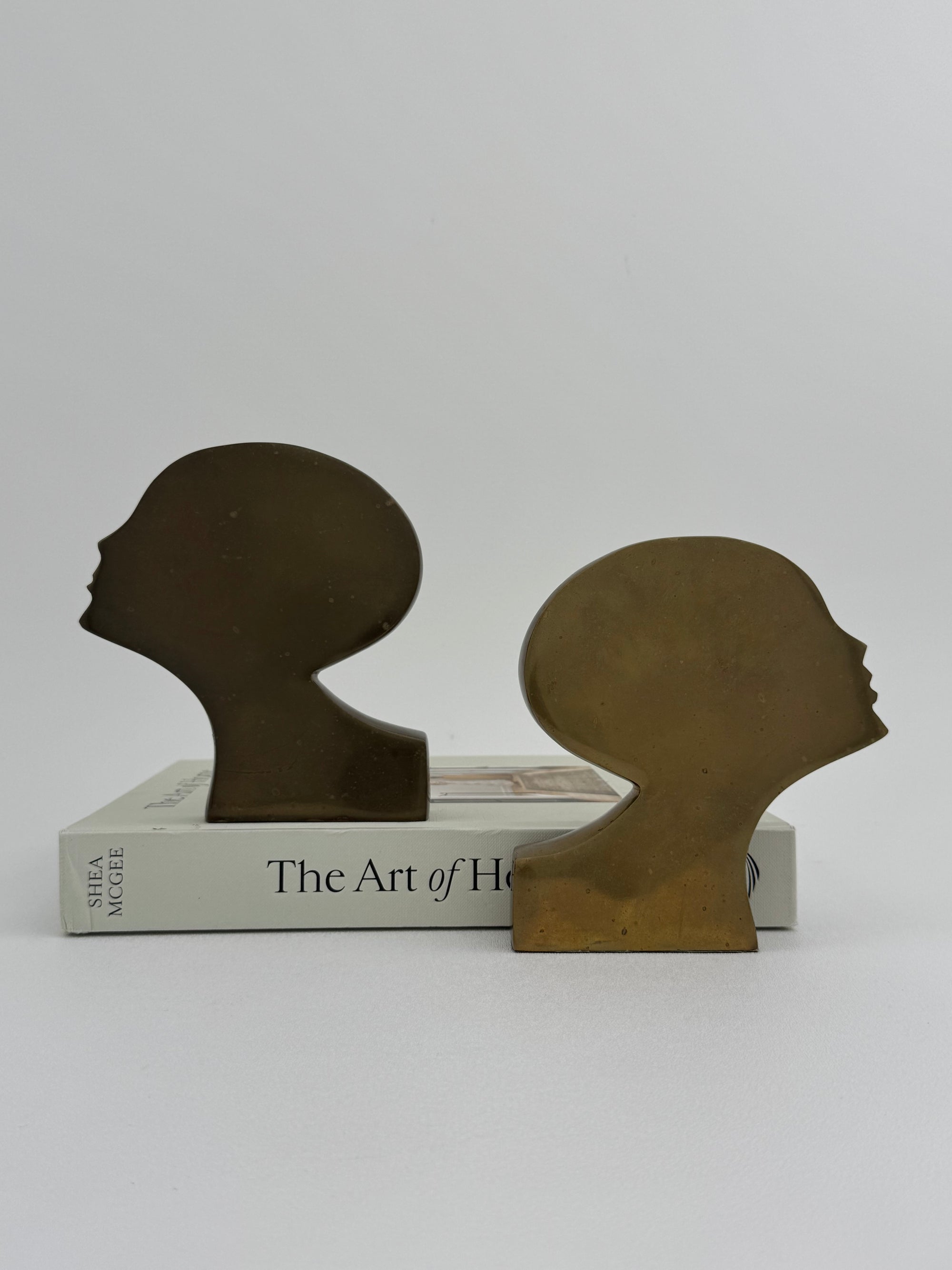 Rare Mid-Century Modern Brass Kissing Profile Sculptures-A Pair
